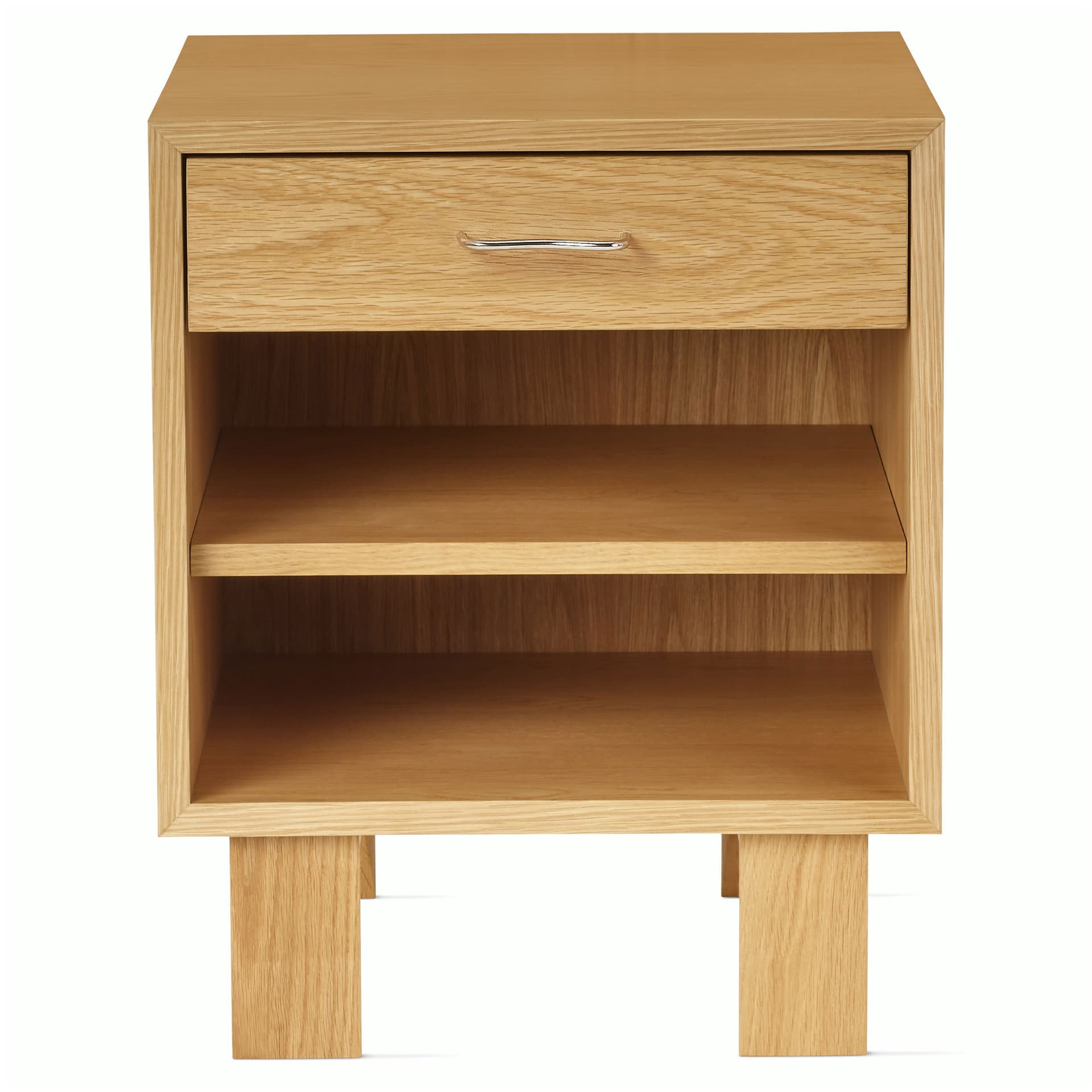 Nelson Basic Cabinet Series Bedside Table / standard legs / aluminum wavy pulls / white oak finish