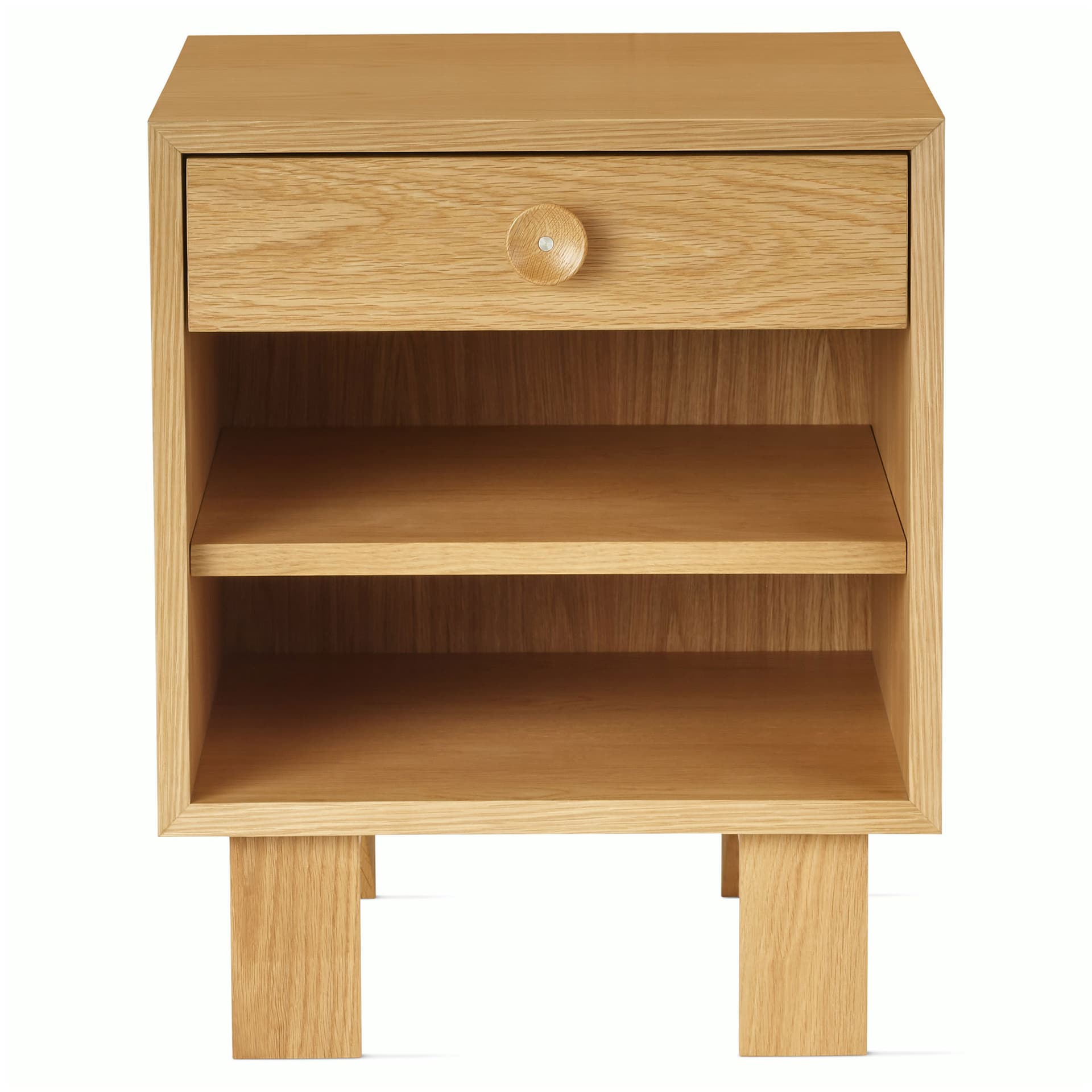 Nelson Basic Cabinet Series Bedside Table / standard legs / wood cupcake pulls / white oak finish
