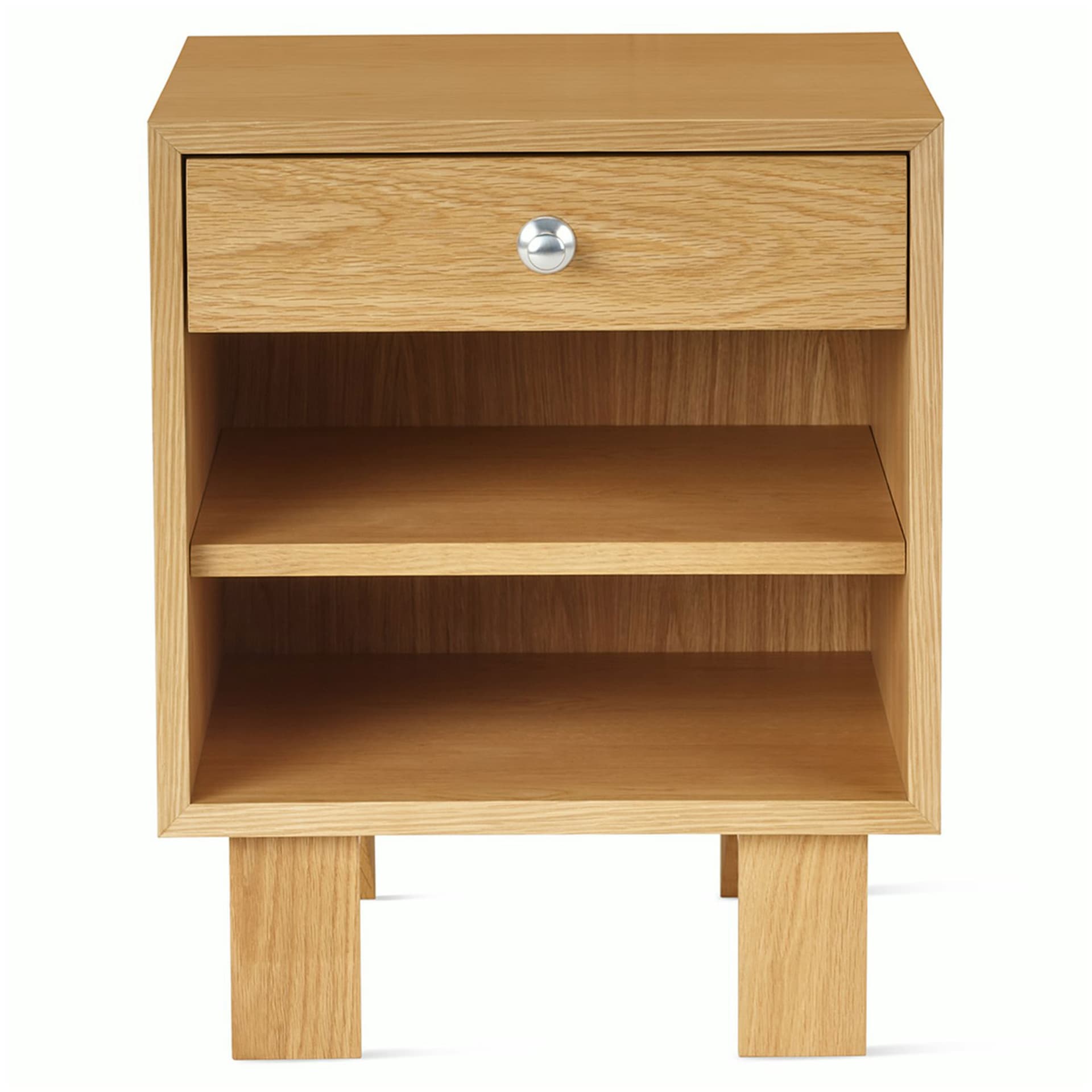 Nelson Basic Cabinet Series Bedside Table / standard legs / aluminum pawn pulls / white oak finish