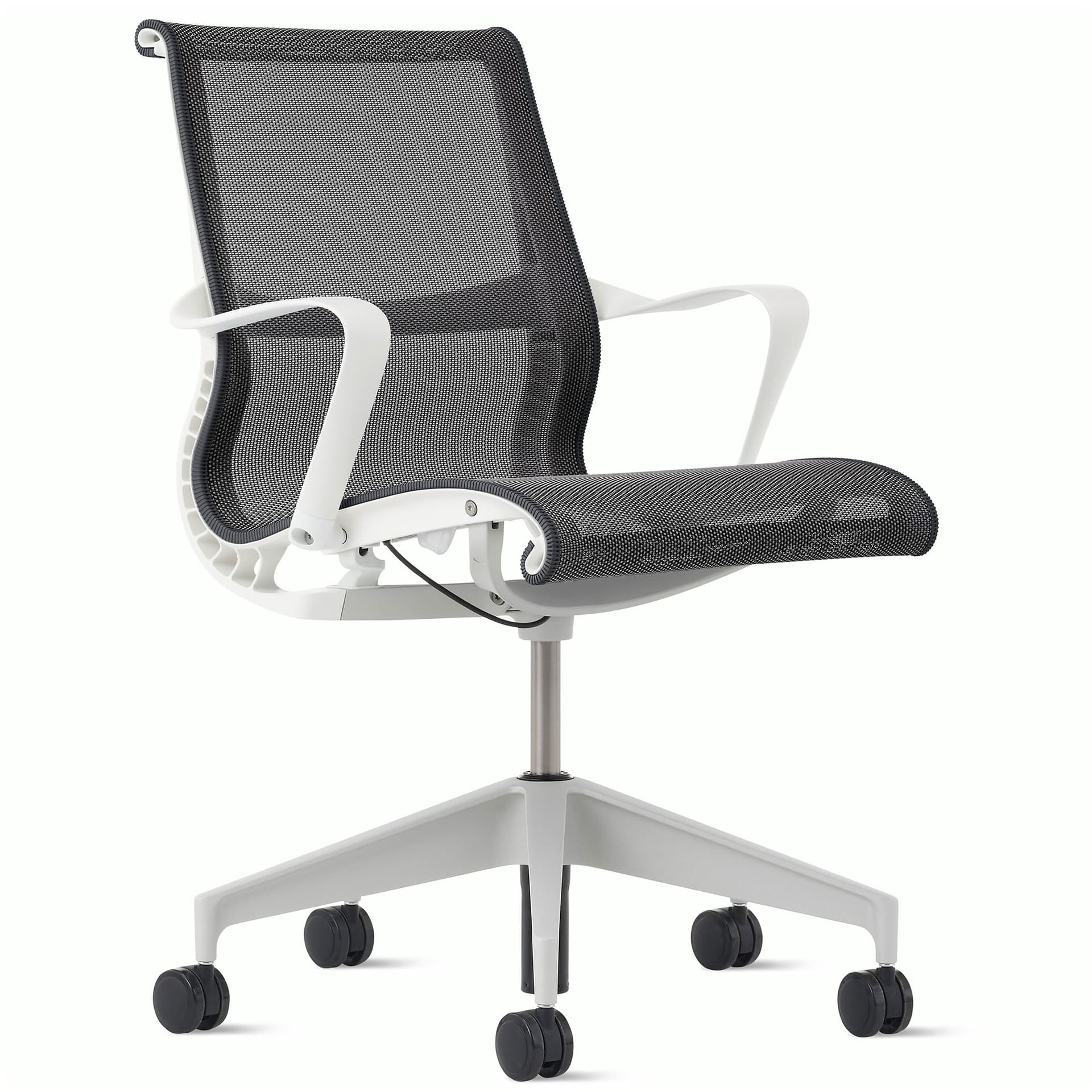 setu chair by Herman Miller / graphite intercept mesh / white frame / silver-alloy base