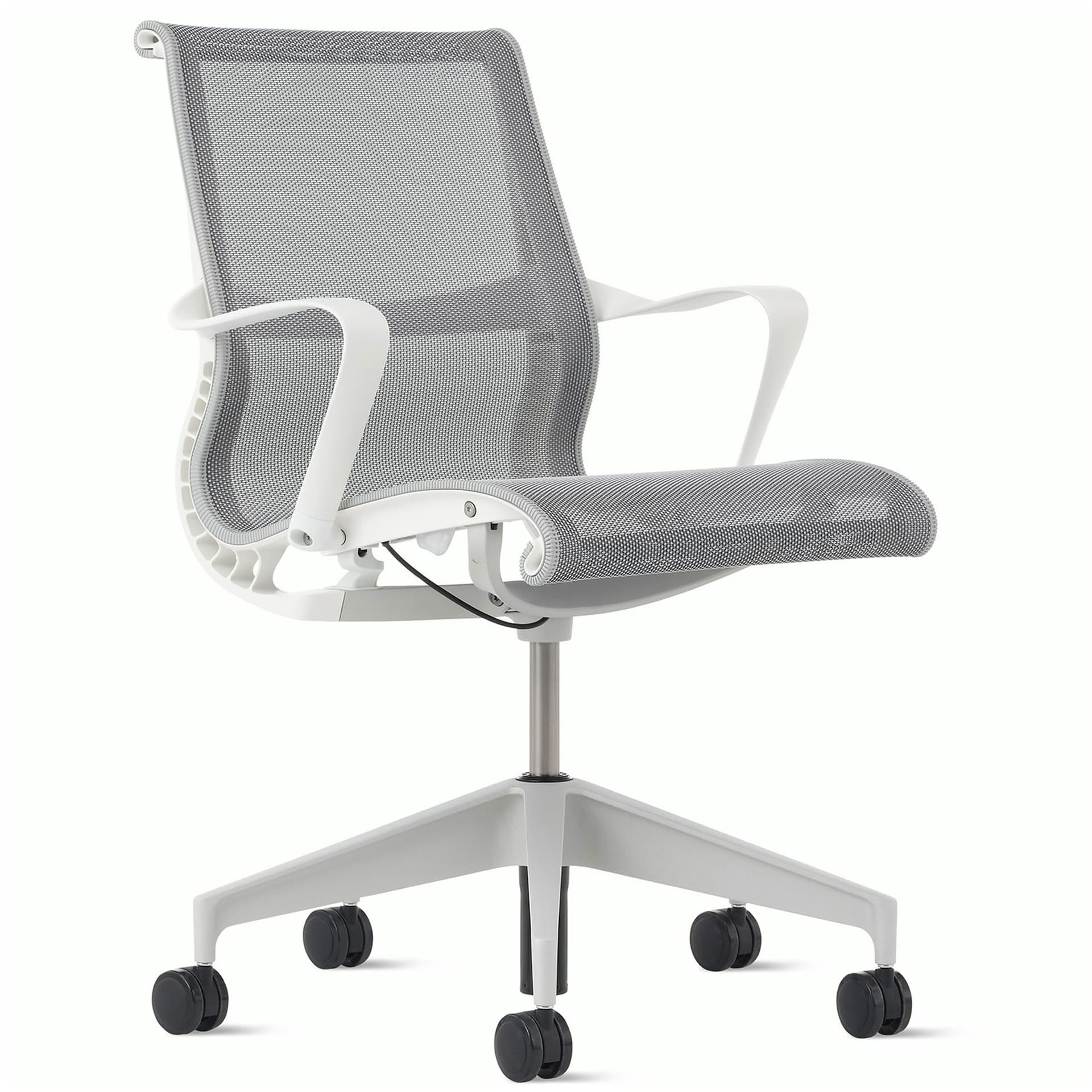 setu chair by Herman Miller / mineral intercept mesh / white frame / silver-alloy base