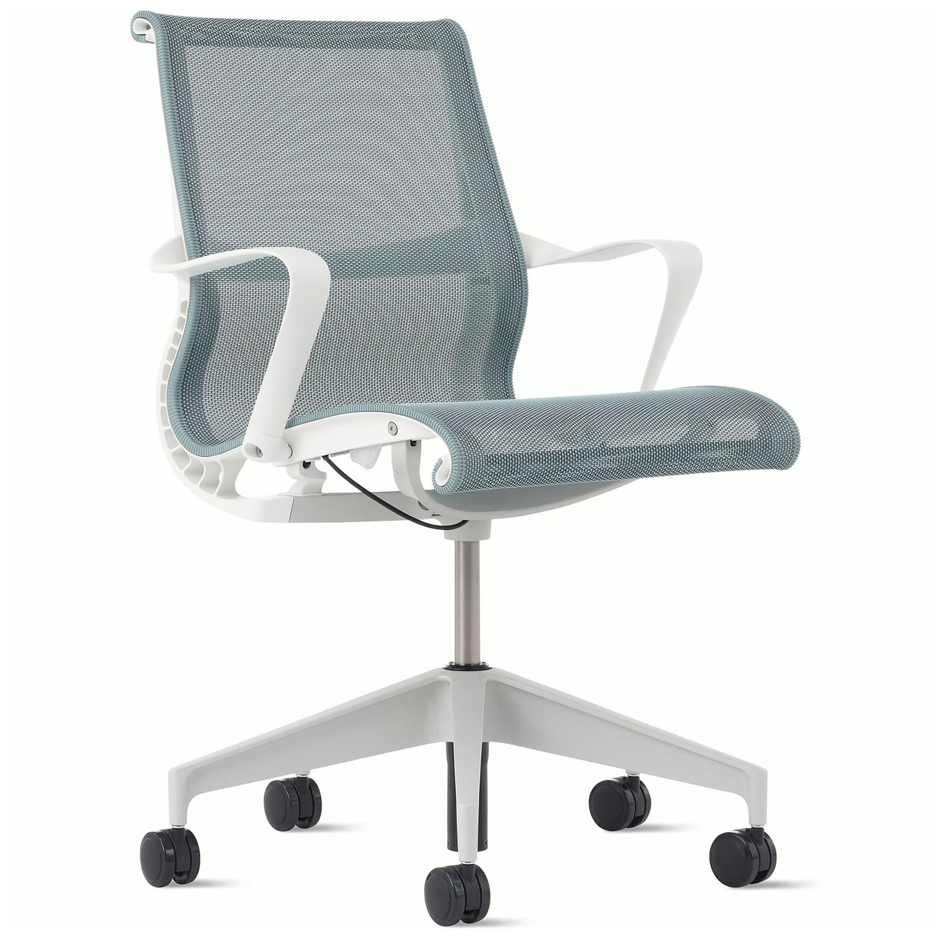 setu chair by Herman Miller / glacier intercept mesh / white frame / silver-alloy base