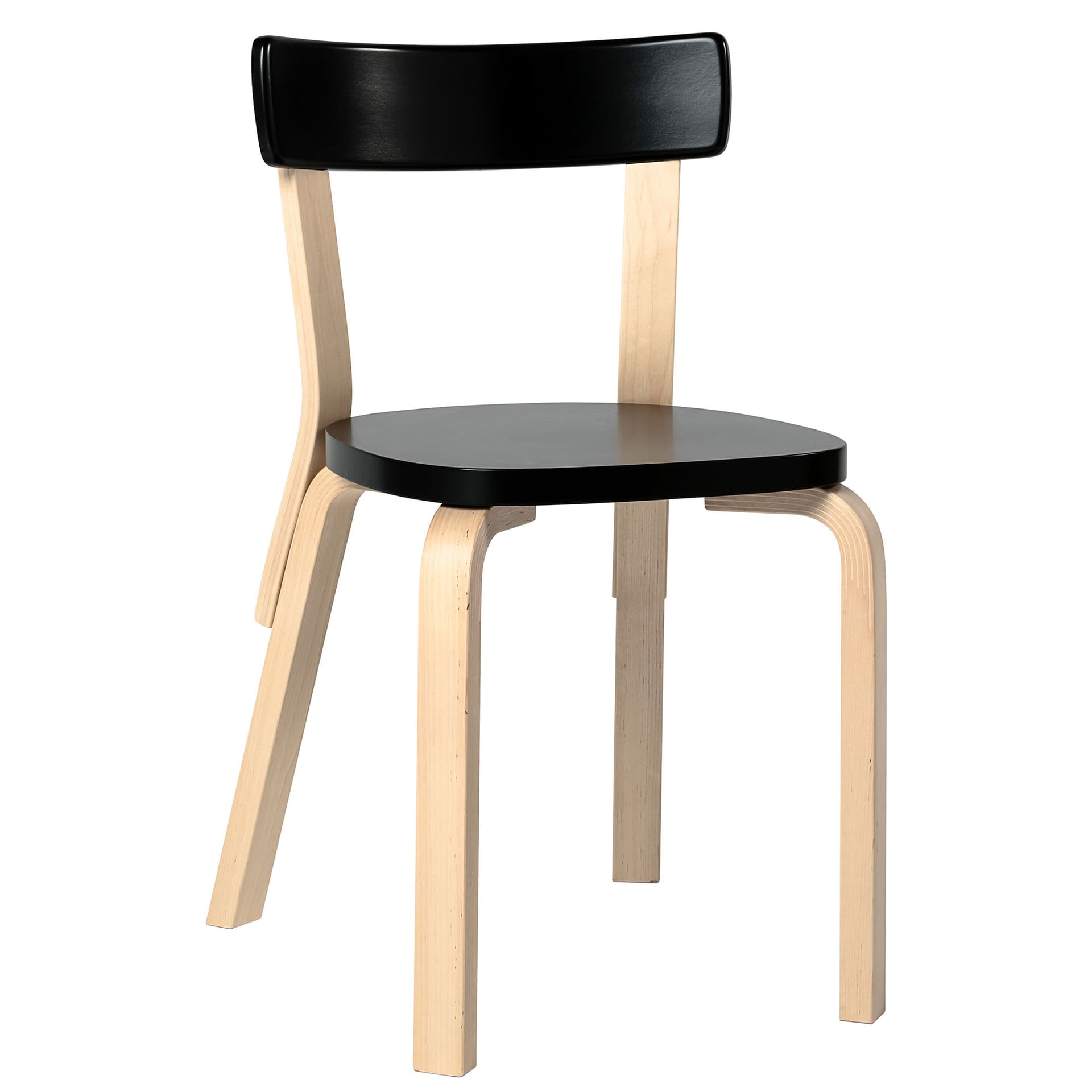 ships flat-packed (assembly required) / standard (no added glides) / non-upholstered seat / lacquered - black / natural birch