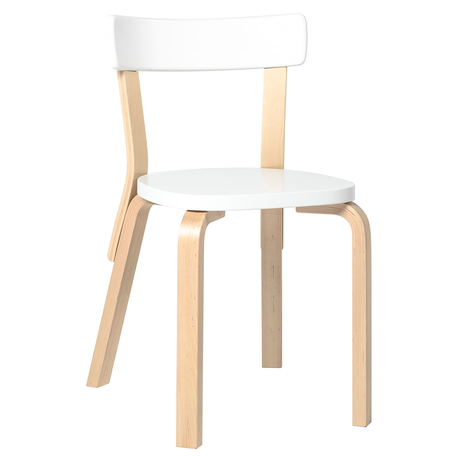 ships flat-packed (assembly required) / standard (no added glides) / non-upholstered seat / lacquered - white / natural birch