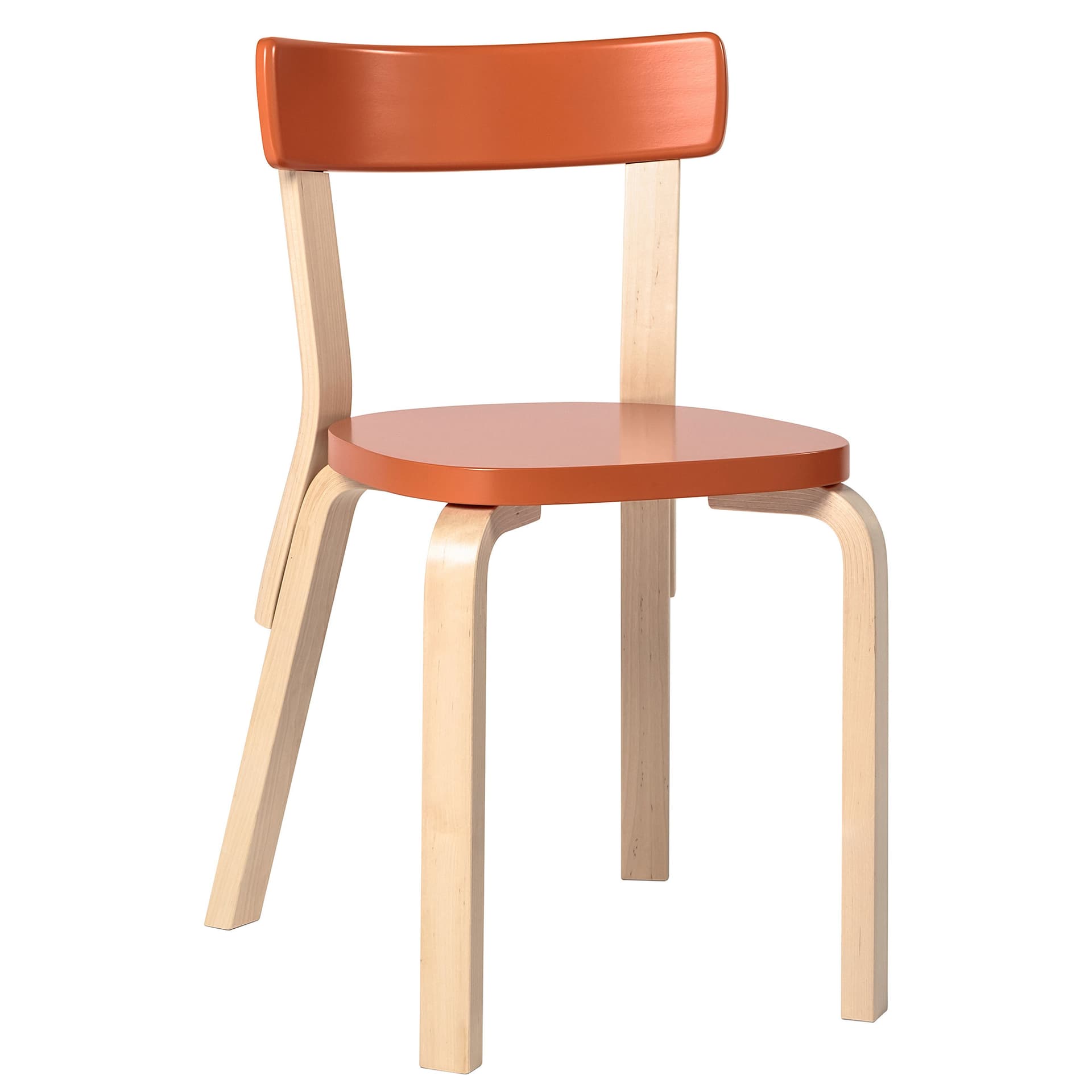 ships flat-packed (assembly required) / standard (no added glides) / non-upholstered seat / lacquered - orange / natural birch