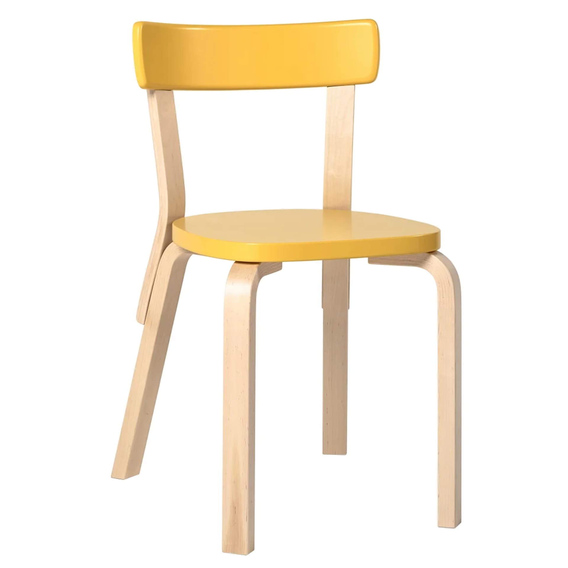 ships flat-packed (assembly required) / standard (no added glides) / non-upholstered seat / lacquered - yellow / natural birch