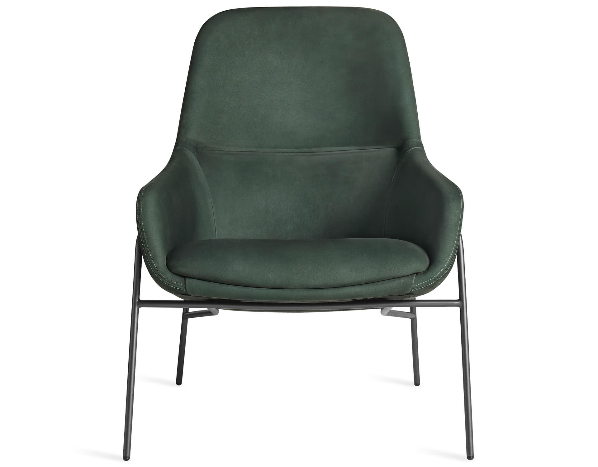 acre lounge chair / navy green leather - blackened steel base