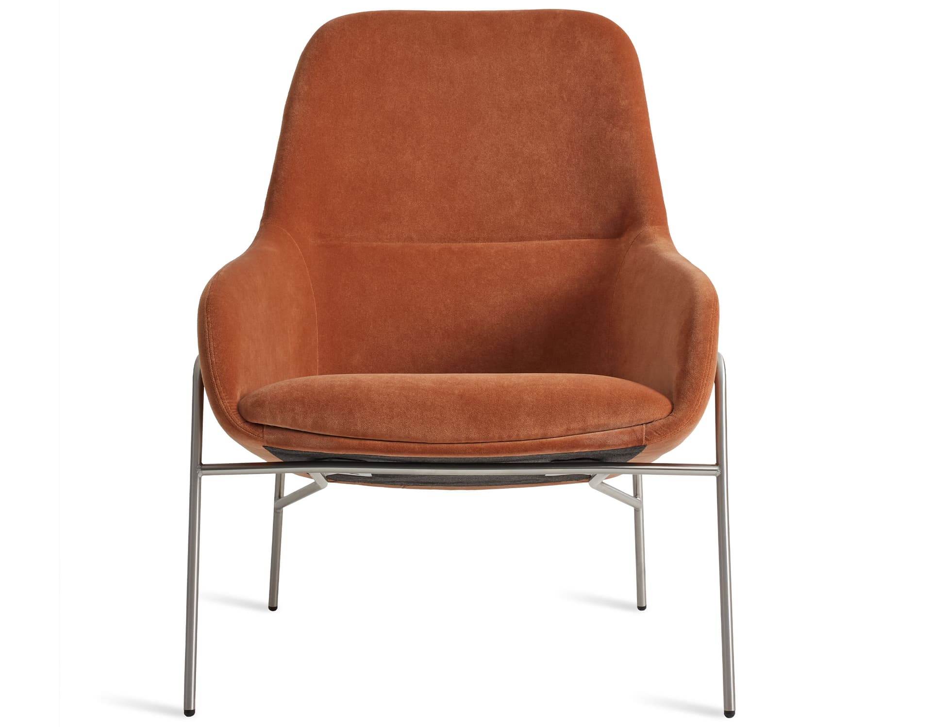 acre lounge chair / velvet copper / stainless steel base