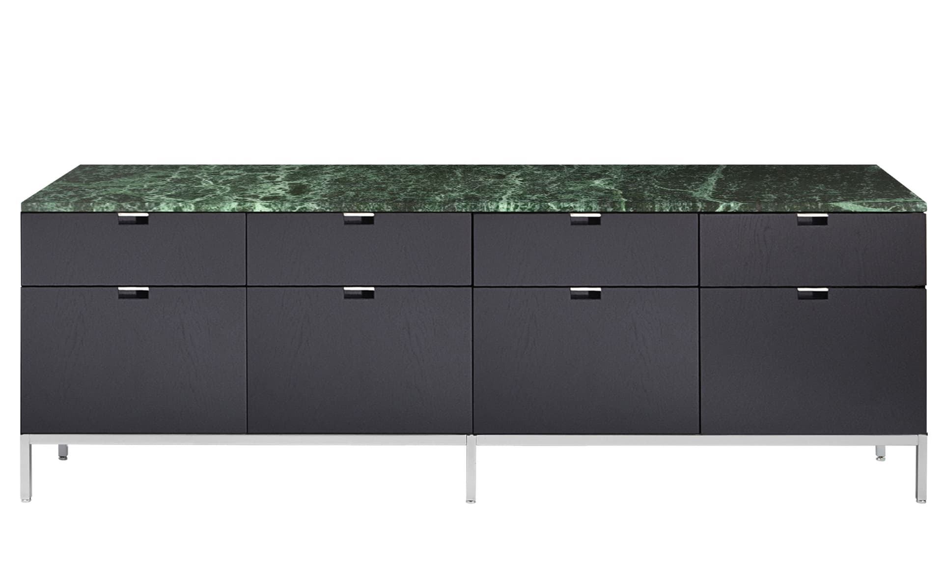 2549M / all drawers / satin chrome base / ebonized oak body / satin coated verde alpi marble top / no central locking system