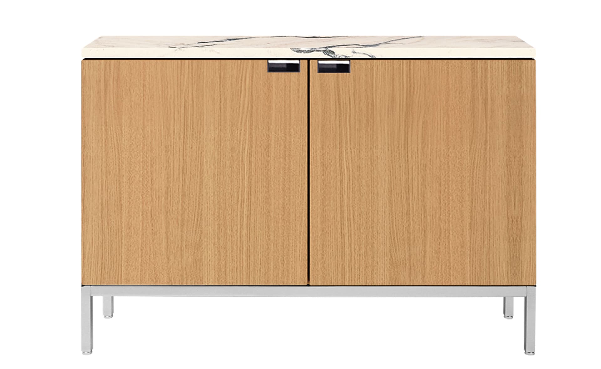 2545M / two cabinets / satin chrome base / natural oak body / satin coated arabescato marble top / no central locking system