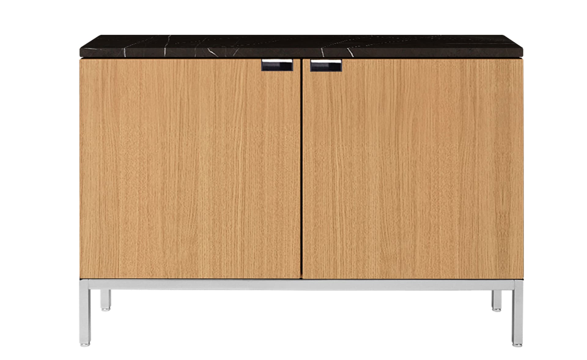 2545M / two cabinets / satin chrome base / natural oak body / satin coated arabescato marble top / no central locking system