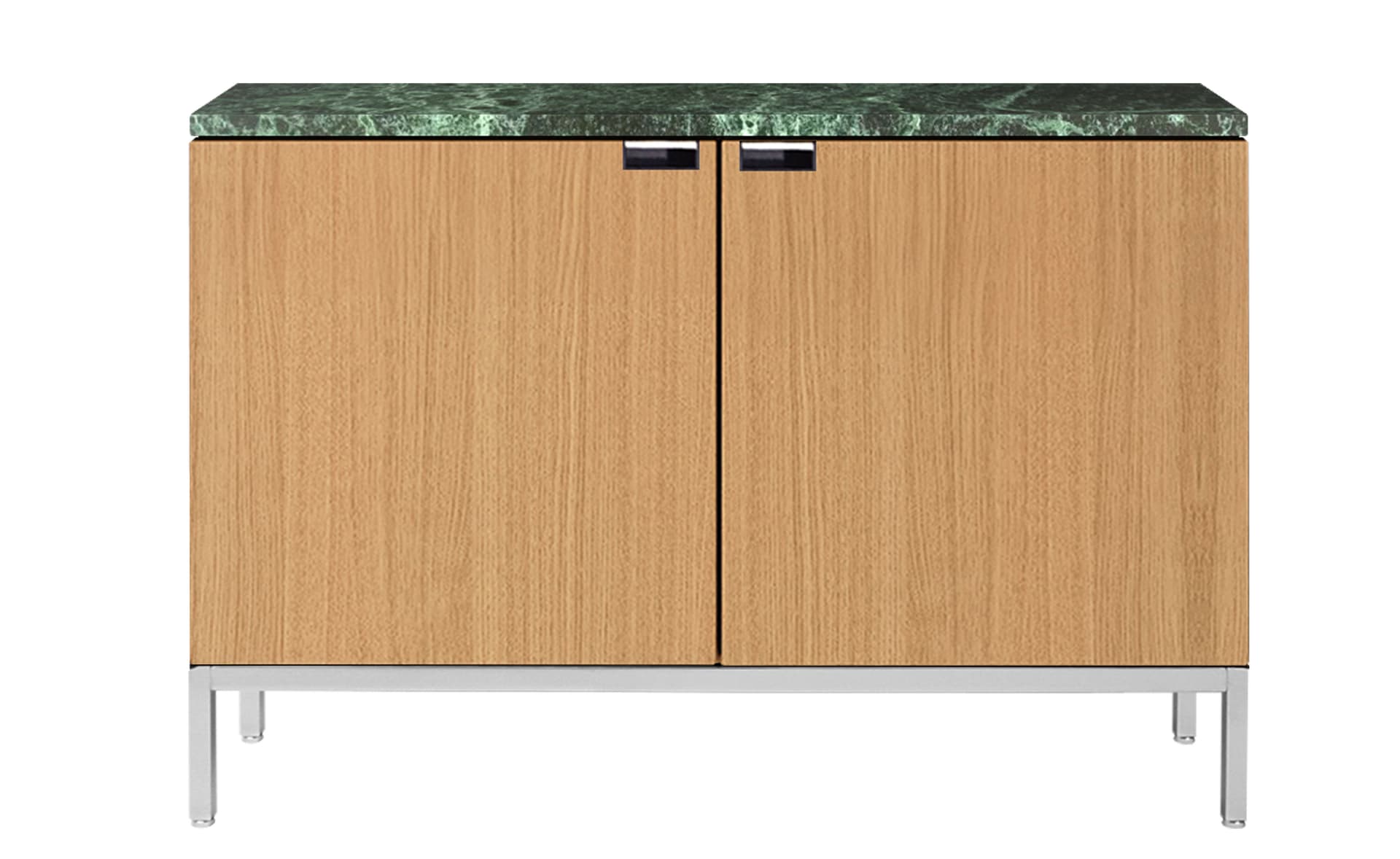 2545M / two cabinets / satin chrome base / natural oak body / polished coated verde alpi marble top / no central locking system