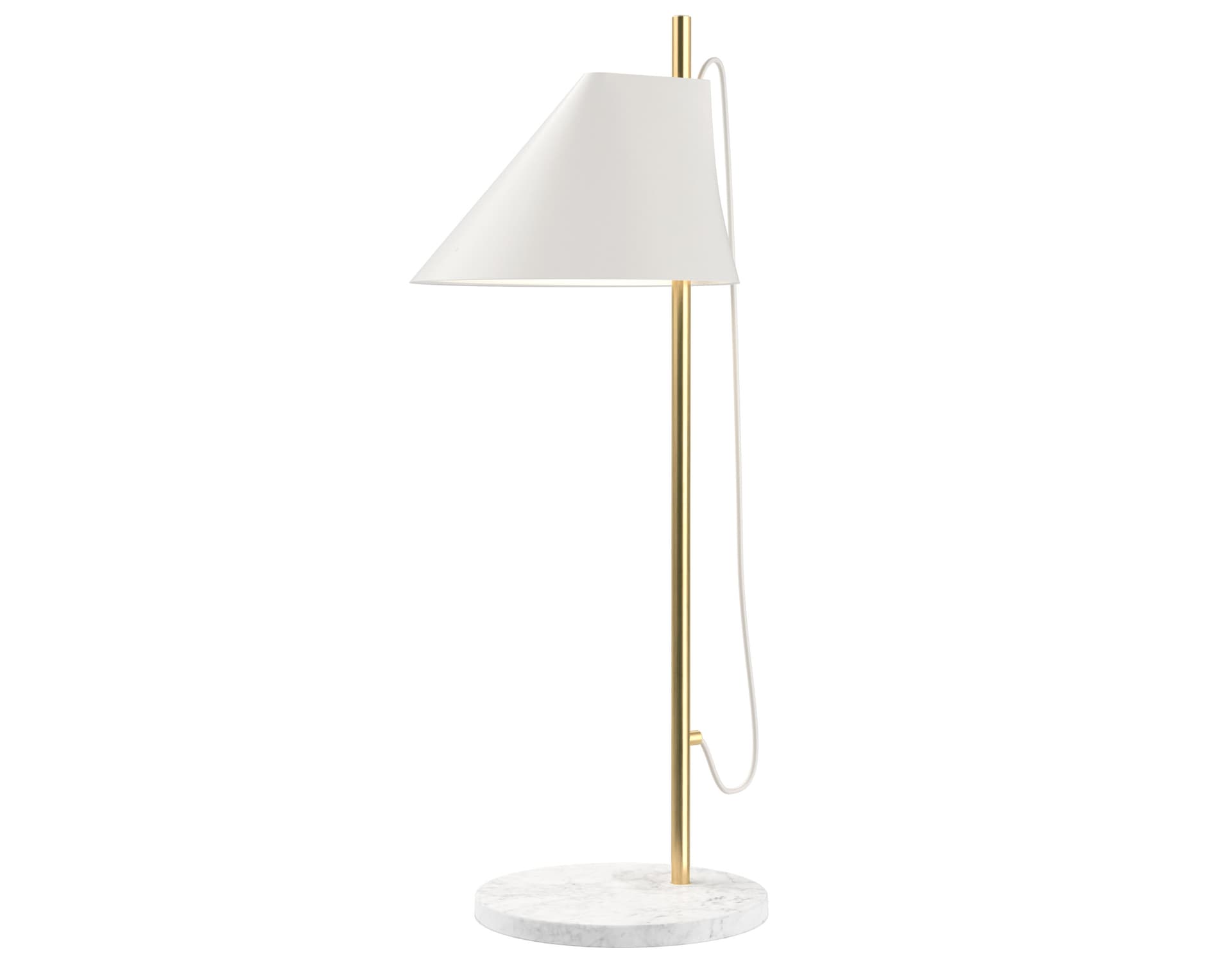 yuh table lamp / white shade - brass stem - white marble base