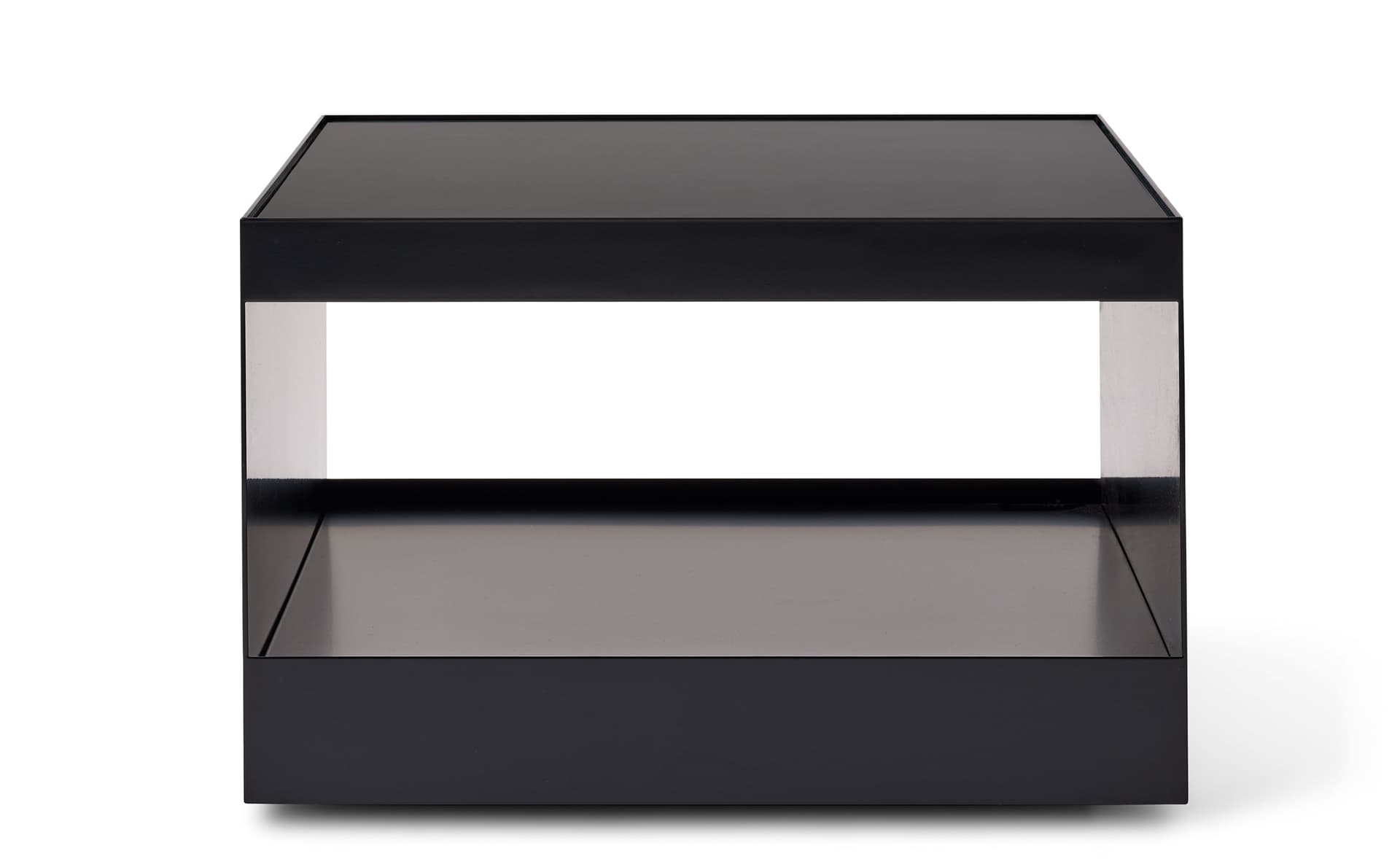 D'Urso Occasional Table / 22" square, 14.5" height - black painted glass / ultra black base