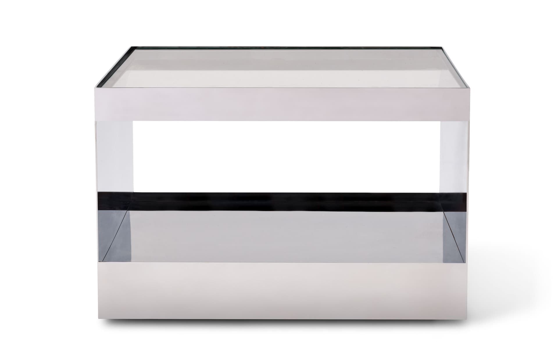 D'Urso Occasional Table / 22" square, 14.5" height - clear glass / stainless steel base