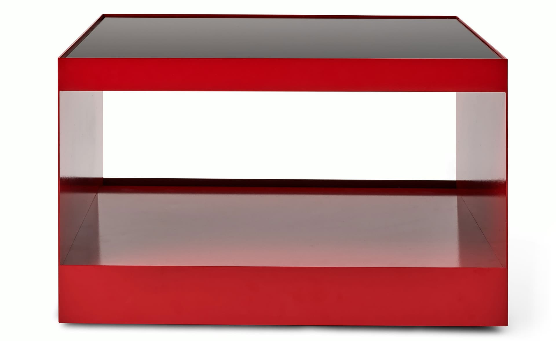 D'Urso Occasional Table / 27" square, 16" height - black painted glass / crimson base