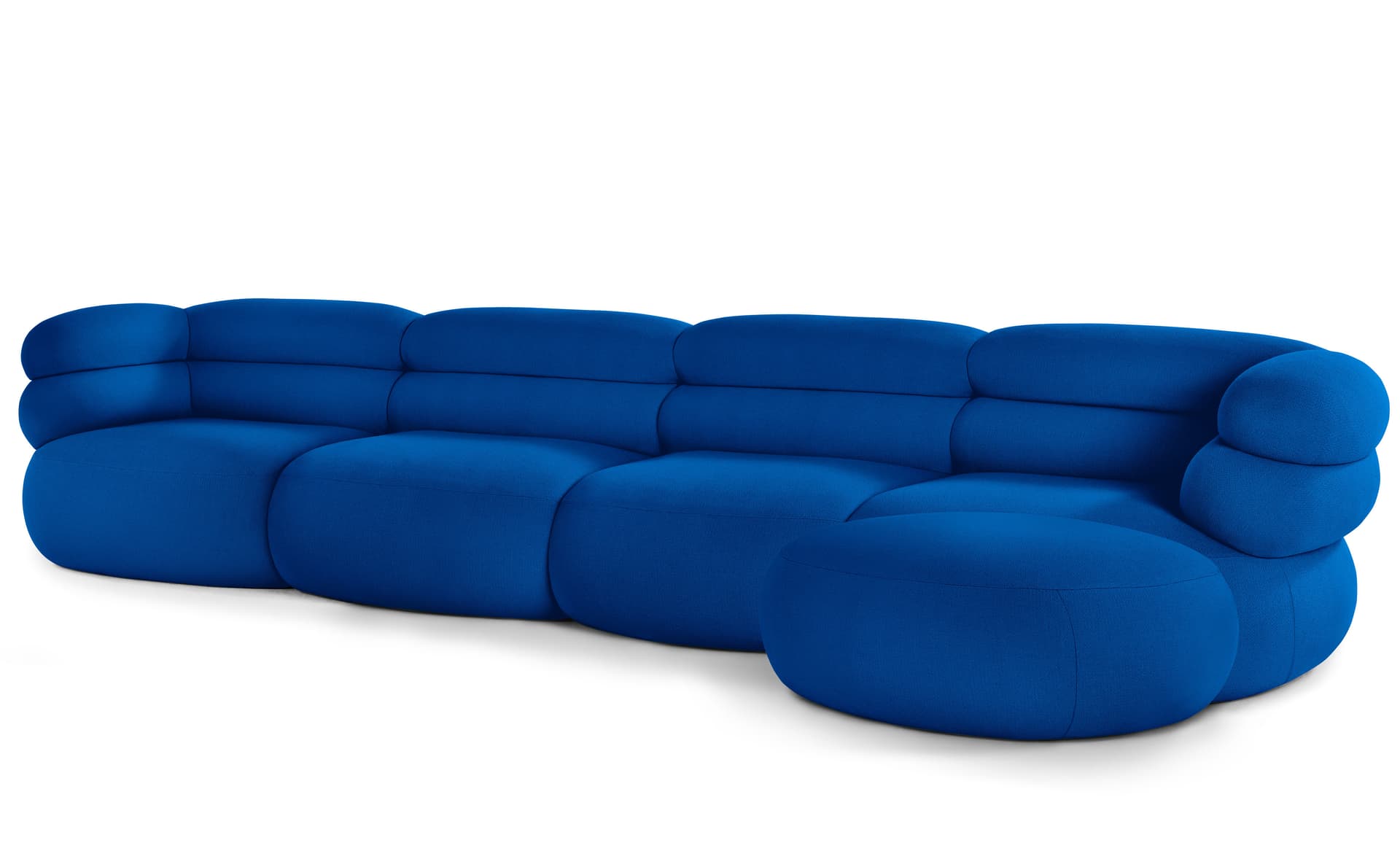 Biboni Sofa Four Seater with Chaise / chaise on left, when seated / soft spin - cobalt