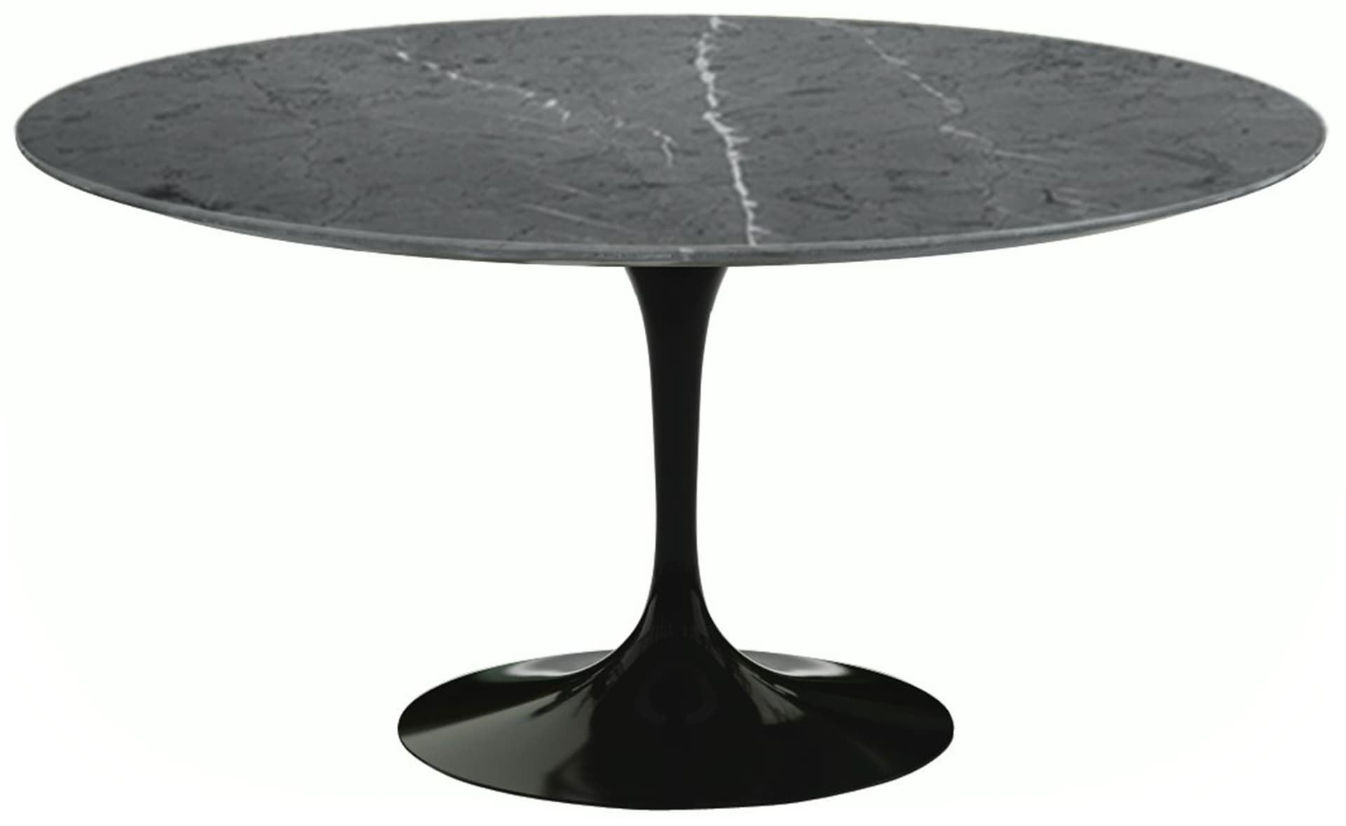 saarinen dining table - 60" round / high gloss - black / polished marble - grigio marquina