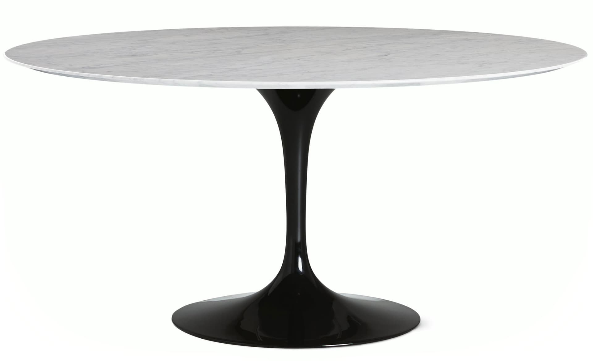 saarinen dining table - 60" round / high gloss - black / satin marble - carrara