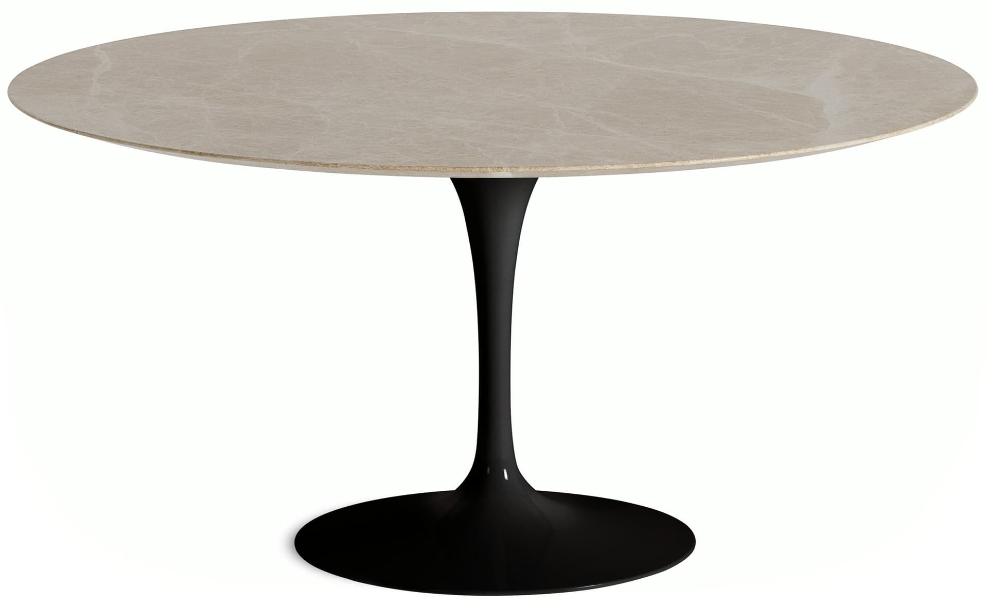 saarinen dining table - 60" round / high gloss - black / polished marble - emperador light