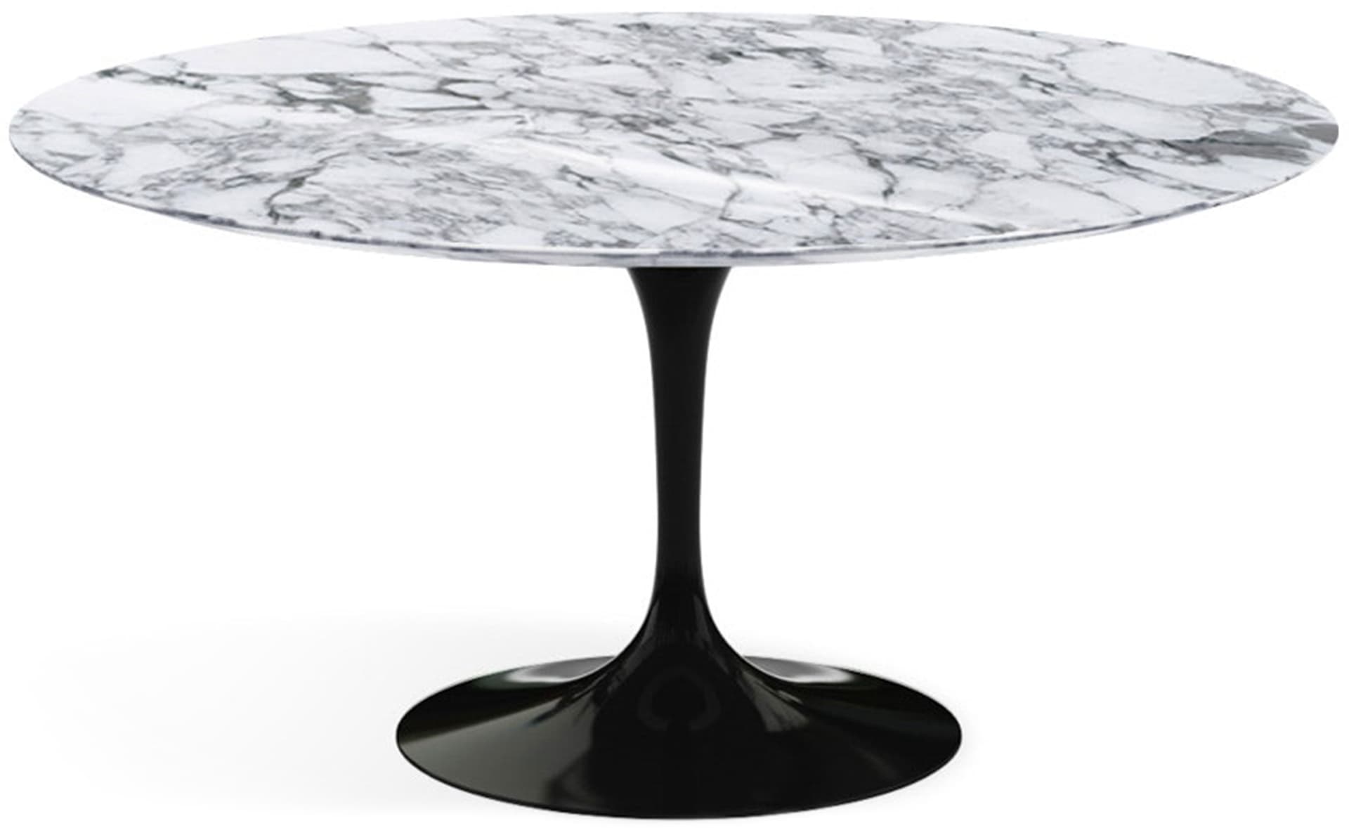 saarinen dining table - 60" round / high gloss - black / satin marble - arabescato