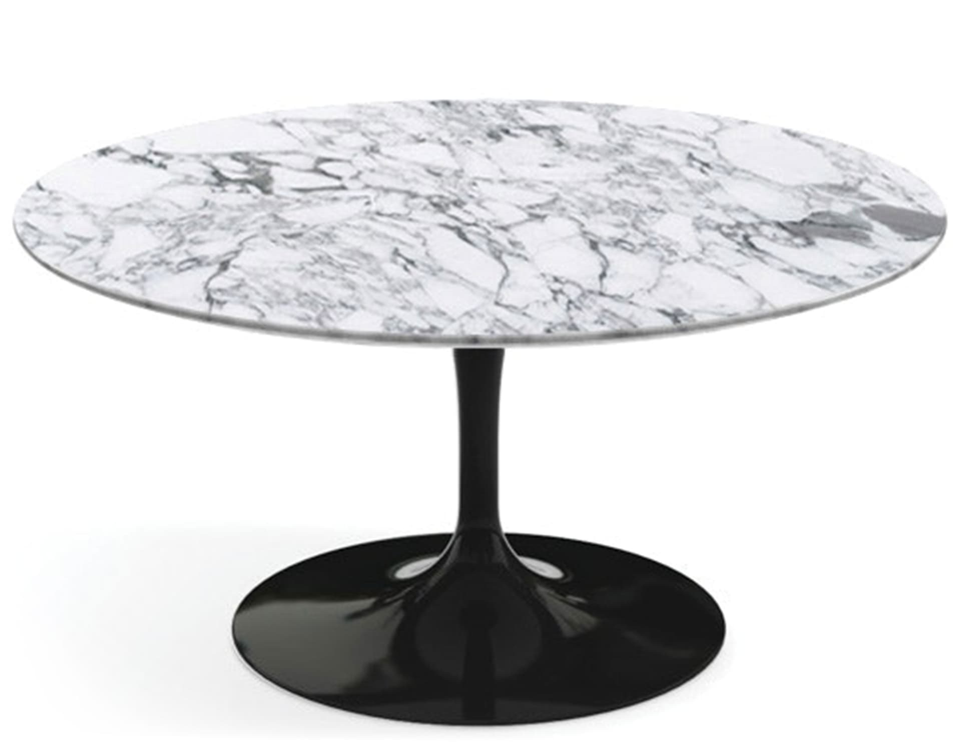 saarinen coffee table - 35" round / high gloss - black / satin marble - arabescato