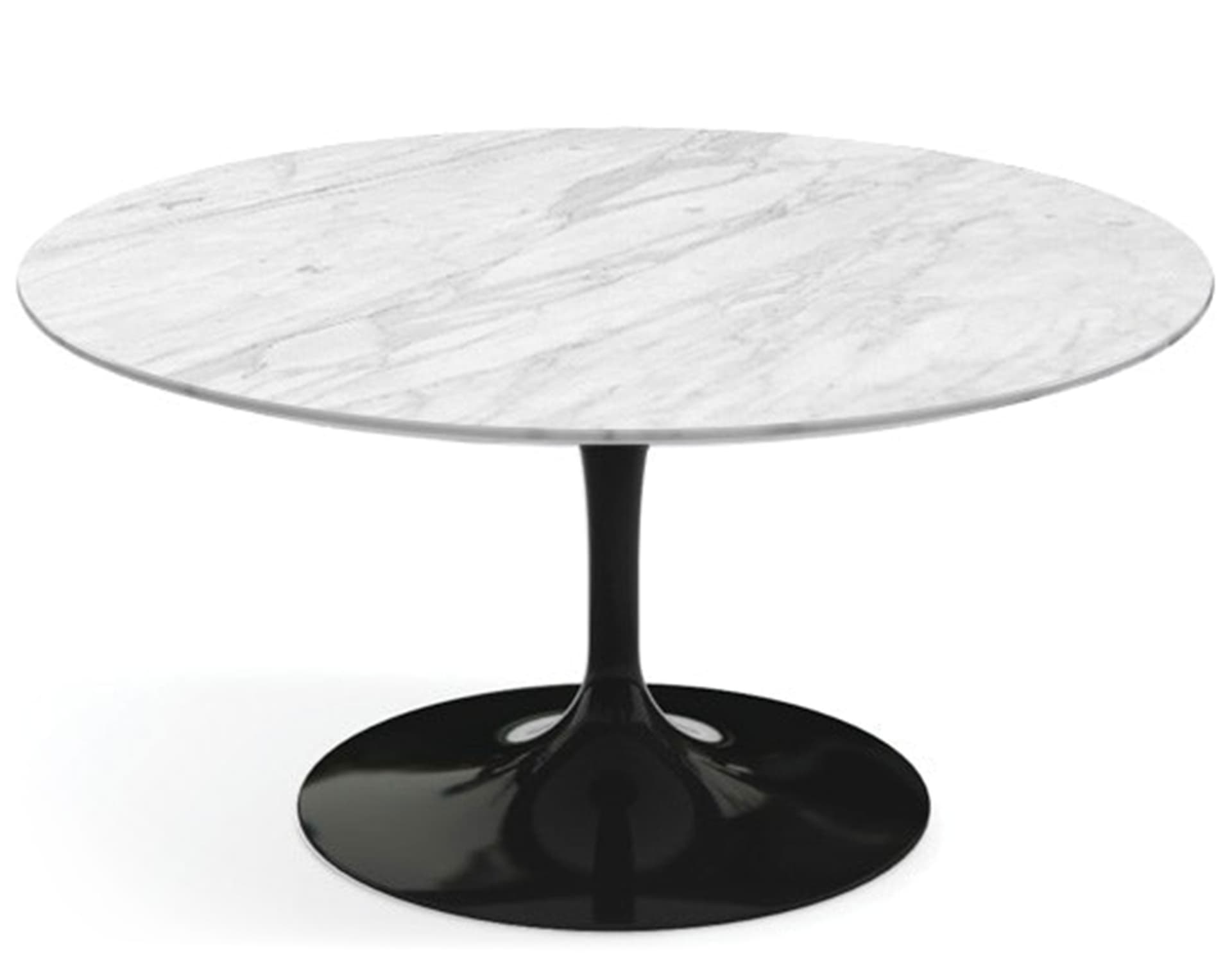 saarinen coffee table - 35" round / high gloss - black / satin marble - carrara