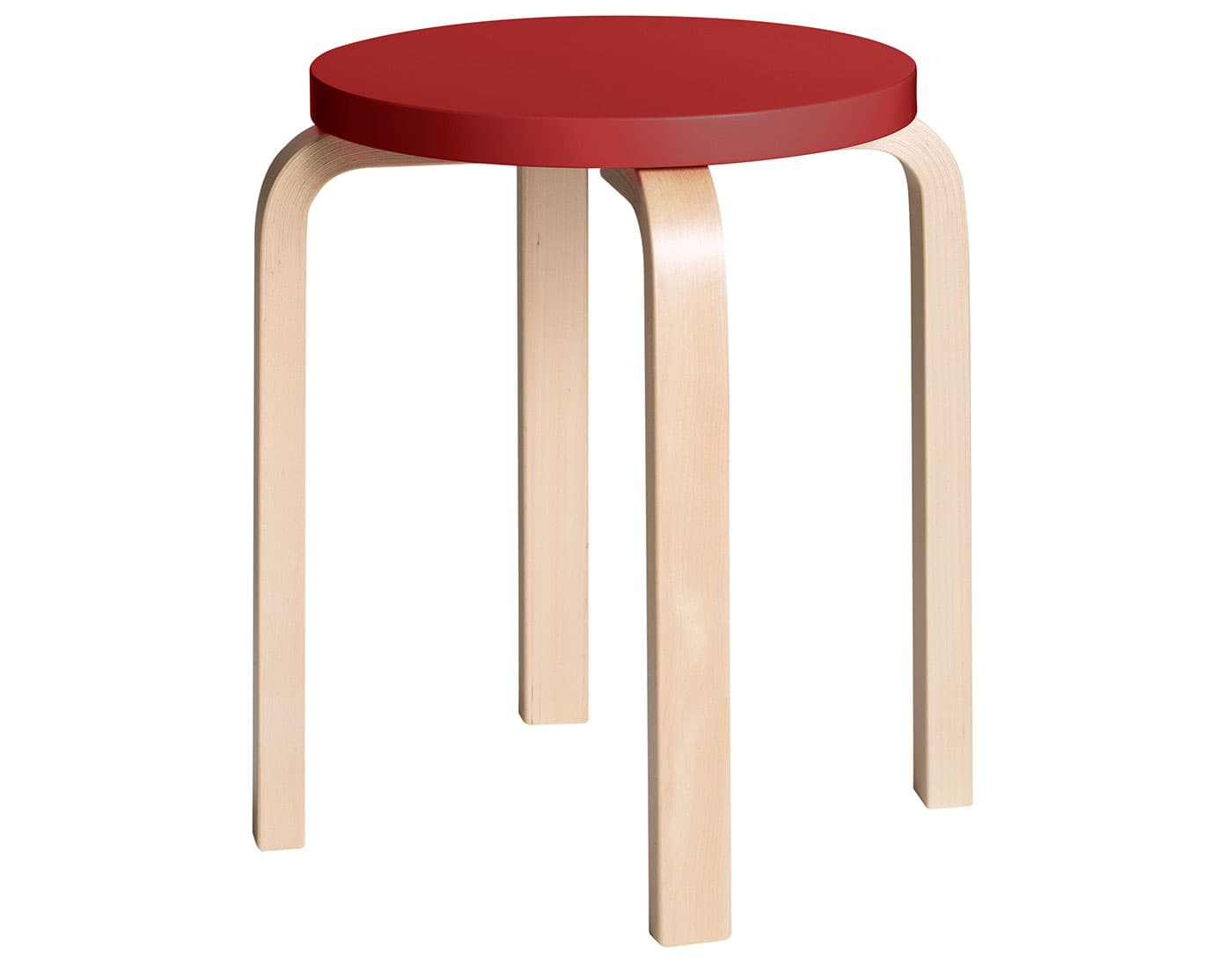 alvar aalto stool e60 / red lacquer top / natural birch legs
