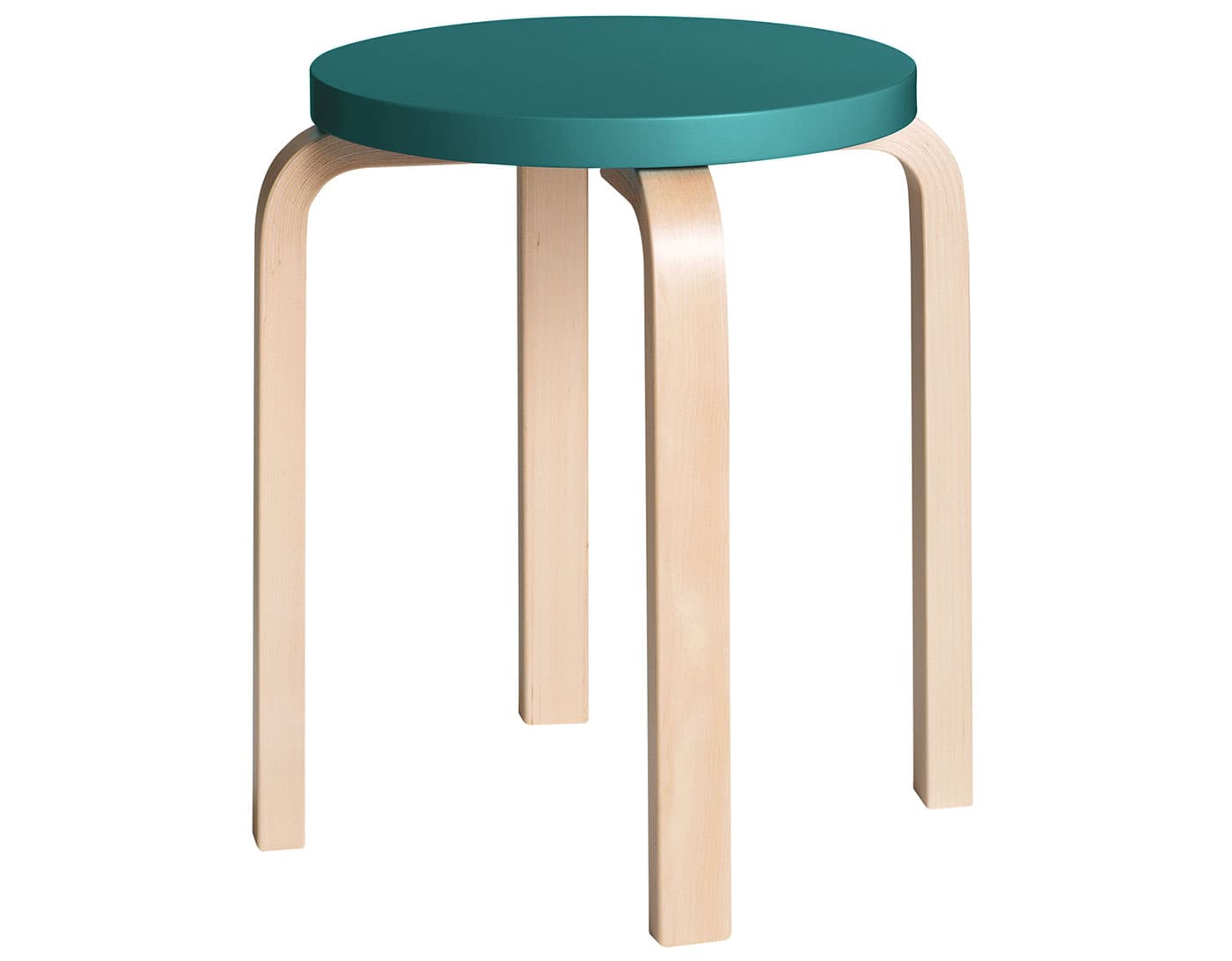 alvar aalto stool e60 / petrol lacquer top / natural birch legs