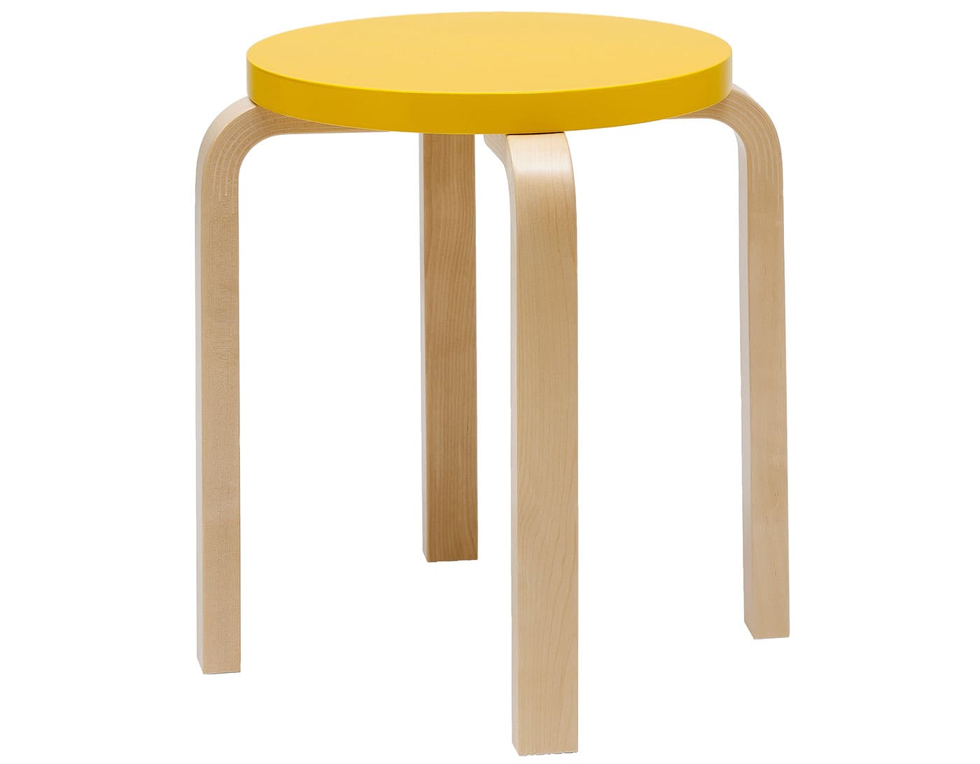 alvar aalto stool e60 / yellow lacquer top / natural birch legs