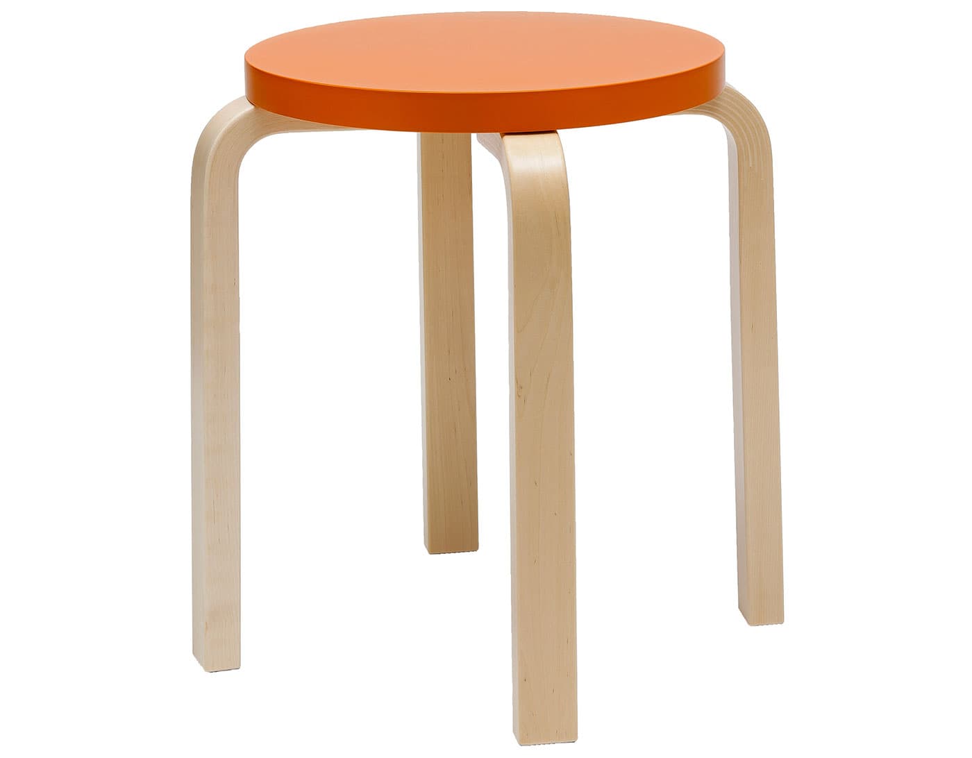 alvar aalto stool e60 / orange lacquer top / natural birch legs