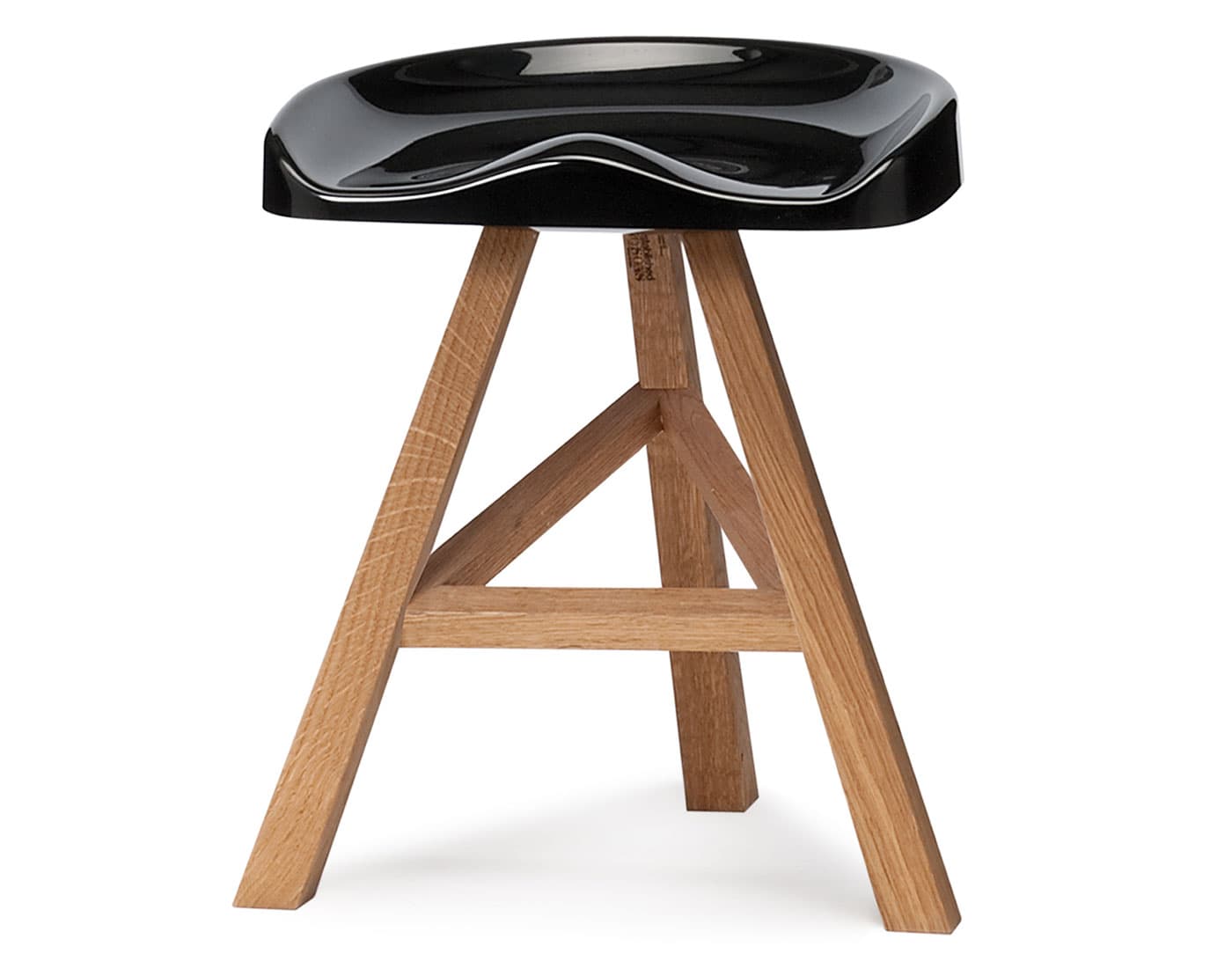 Heidi Stool / 19.7" seat height / gloss black seat, oak-stained ash legs