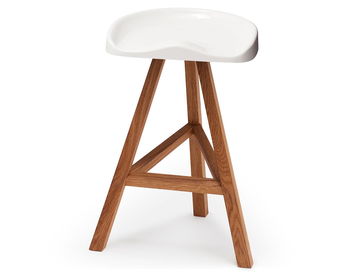 Heidi Stool / 25.6" seat height / gloss white seat, oak-stained ash legs