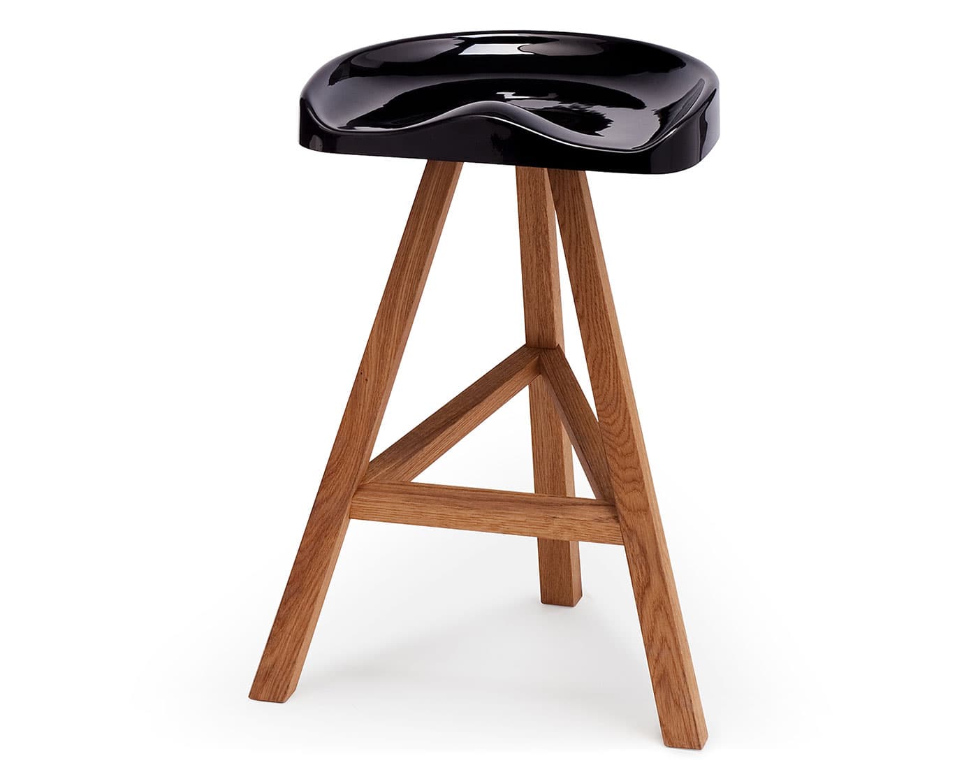 Heidi Stool / 25.6" seat height / gloss black seat, oak-stained ash legs