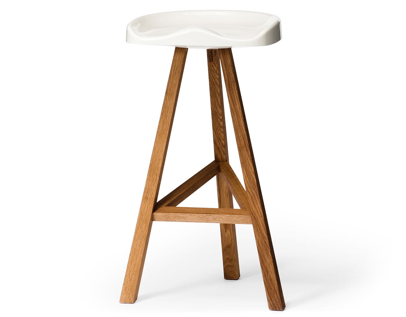 Heidi Stool / 31.5" seat height / gloss white seat, oak-stained ash legs