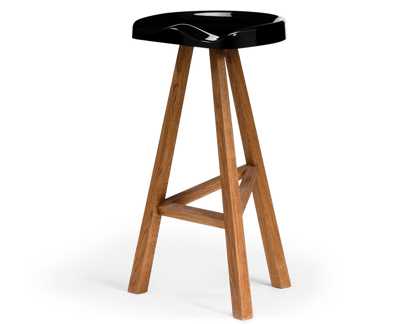 Heidi Stool / 31.5" seat height / gloss black seat, oak-stained ash legs