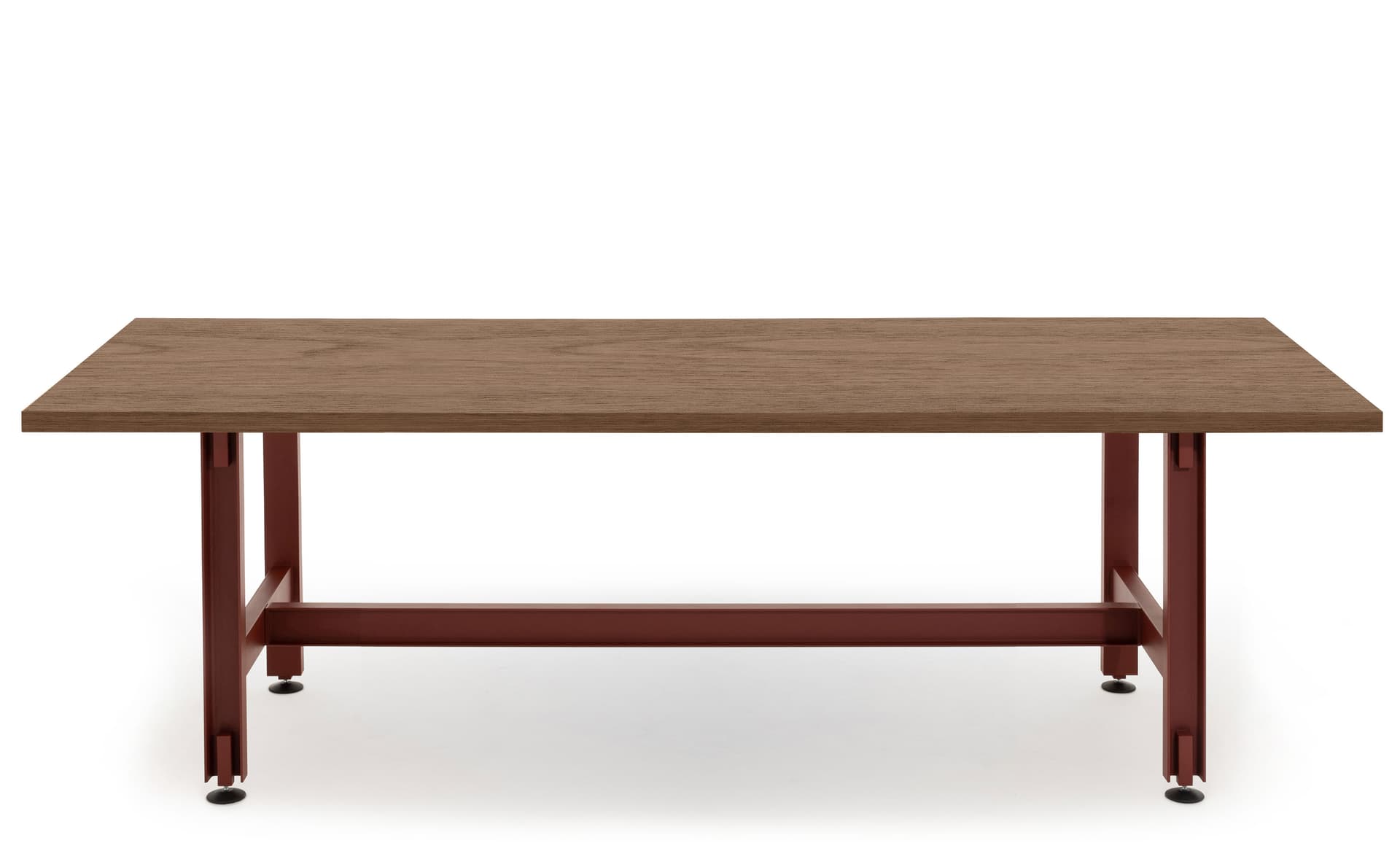 Beam Table / 94.5" length x 29.1" height - walnut veneer top / red oxide base