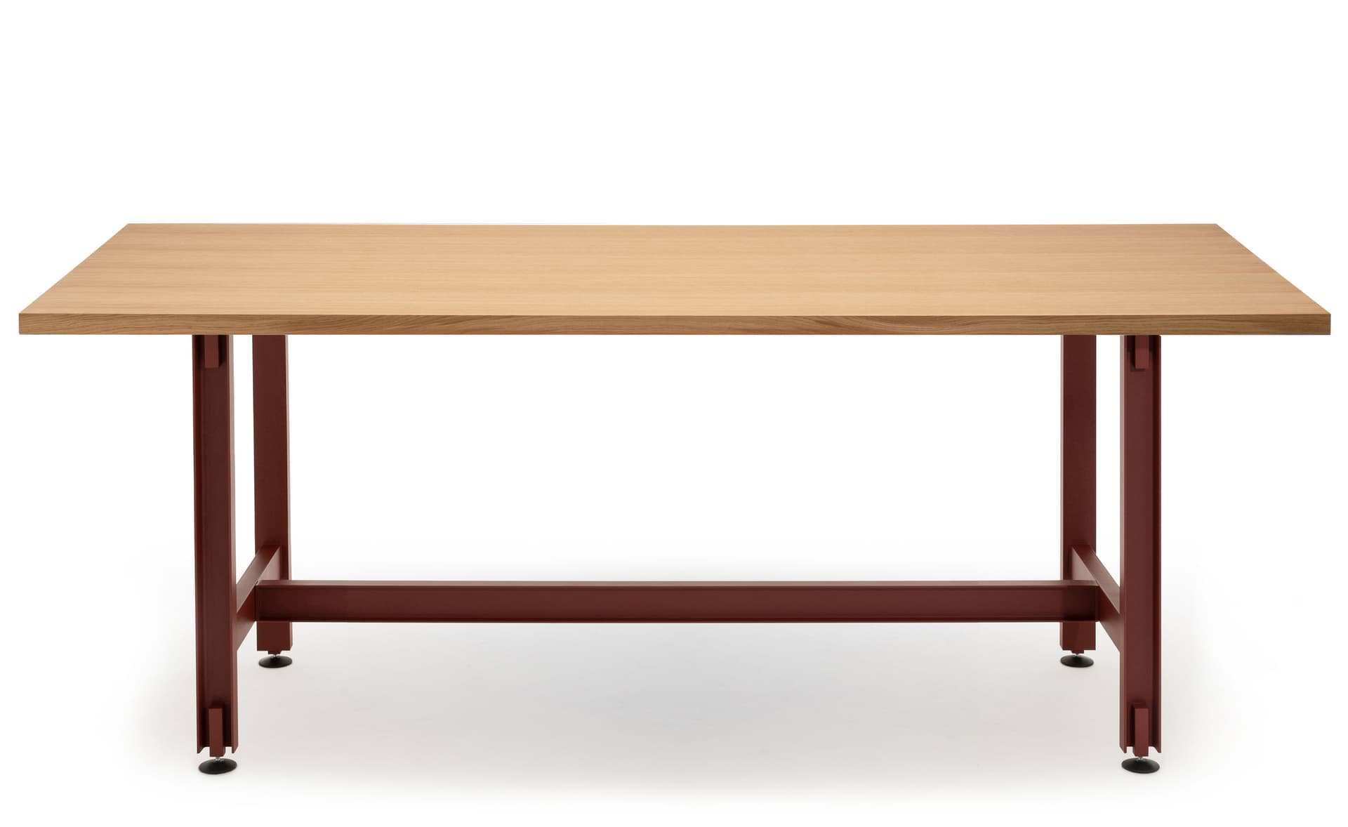 Beam Table / 94.5" length x 43.3" height - oak veneer top / red oxide base