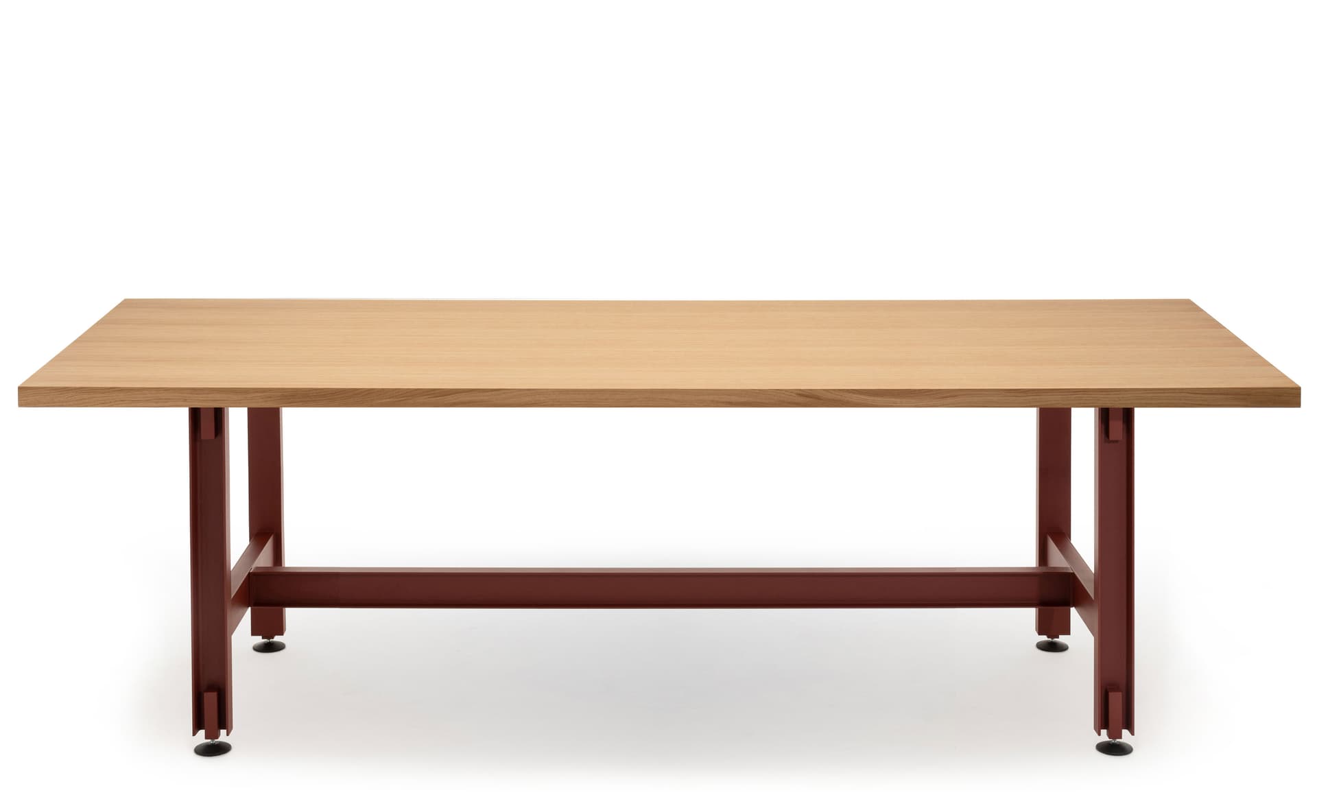 Beam Table / 94.5" length x 29.1" height - oak veneer top / red oxide base