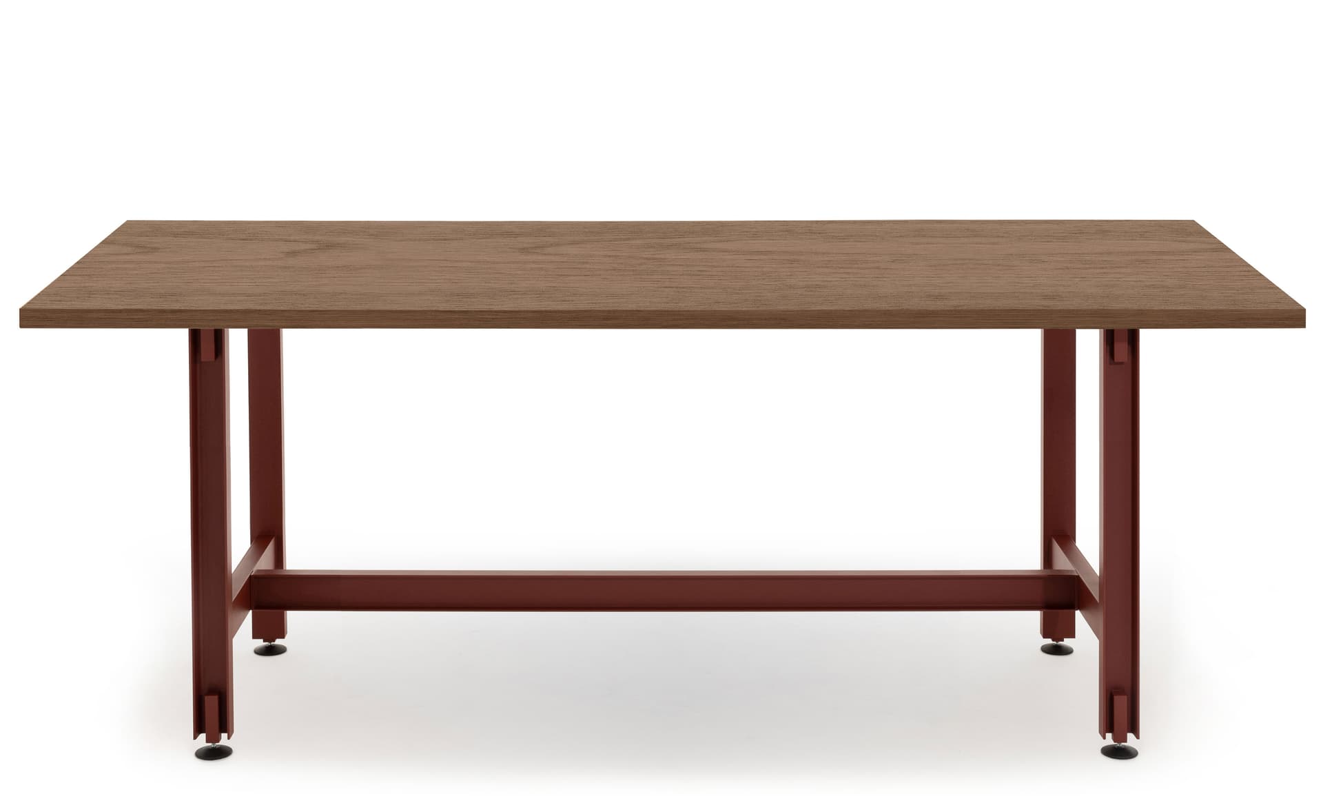 Beam Table / 94.5" length x 43.3" height - walnut veneer top / red oxide base