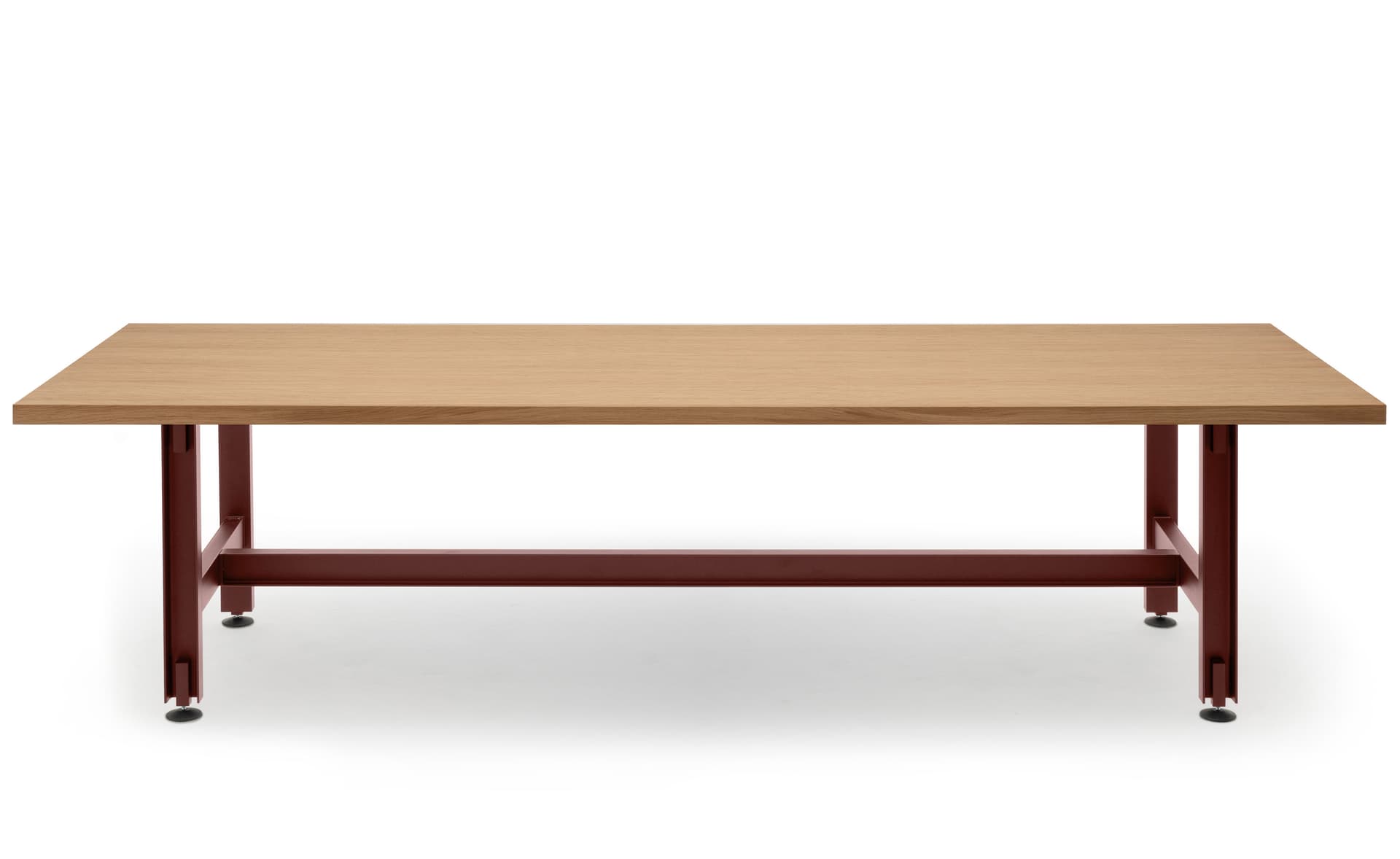 Beam Table / 118" length x 29.1" height - oak veneer top / red oxide base