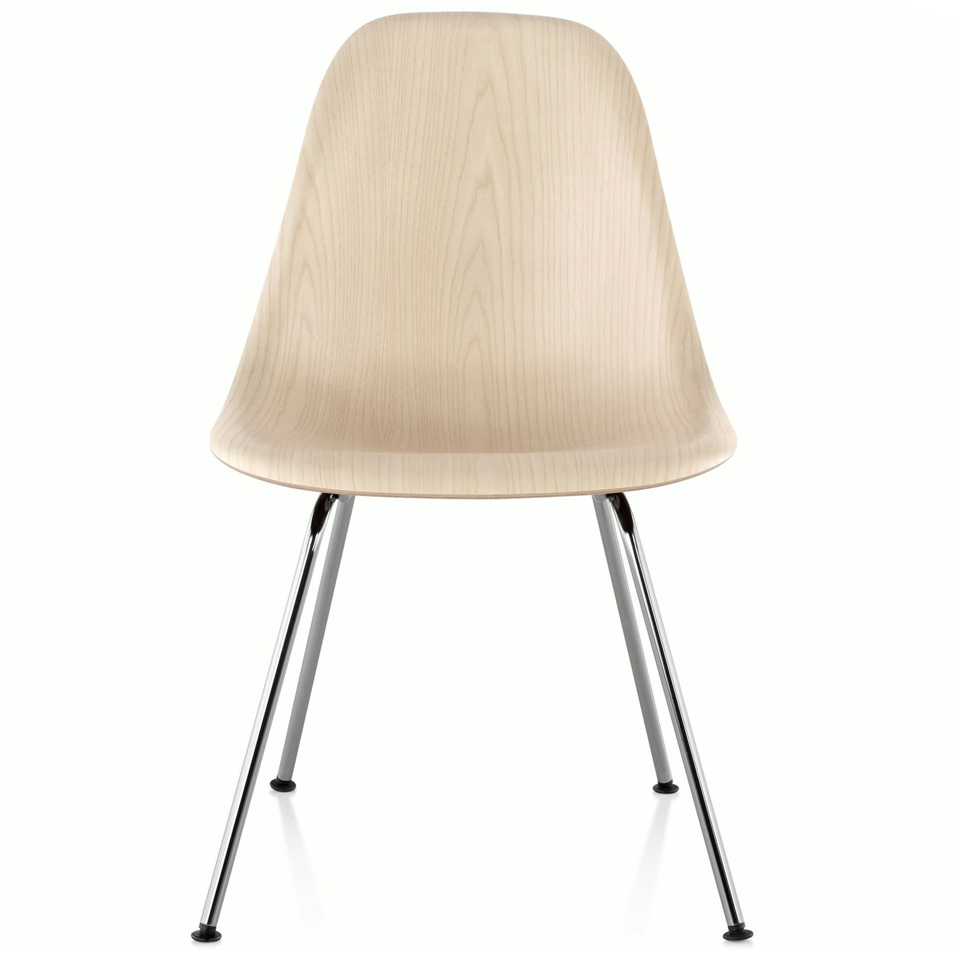 eames molded wood side chair with 4 leg base / standard glides / white ash / trivalent chrome