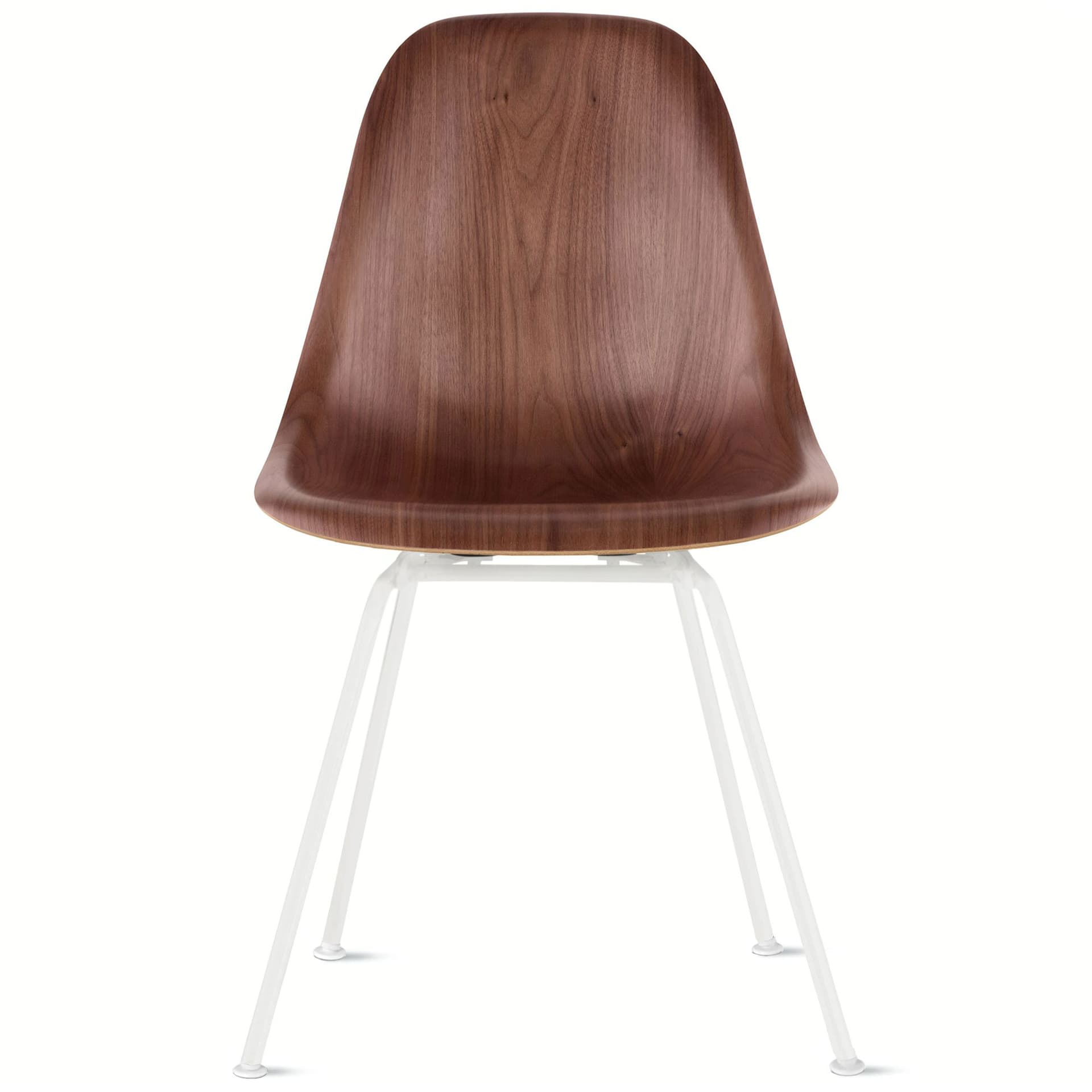 eames molded wood side chair with 4 leg base / standard glides / walnut / white