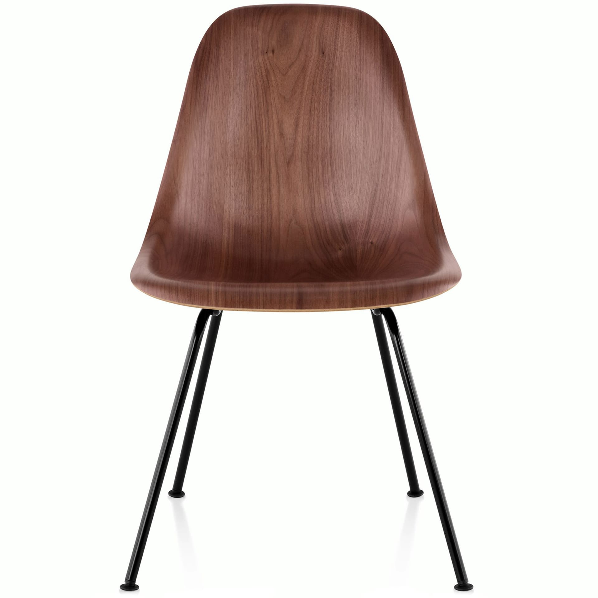 eames molded wood side chair with 4 leg base / standard glides / walnut / black