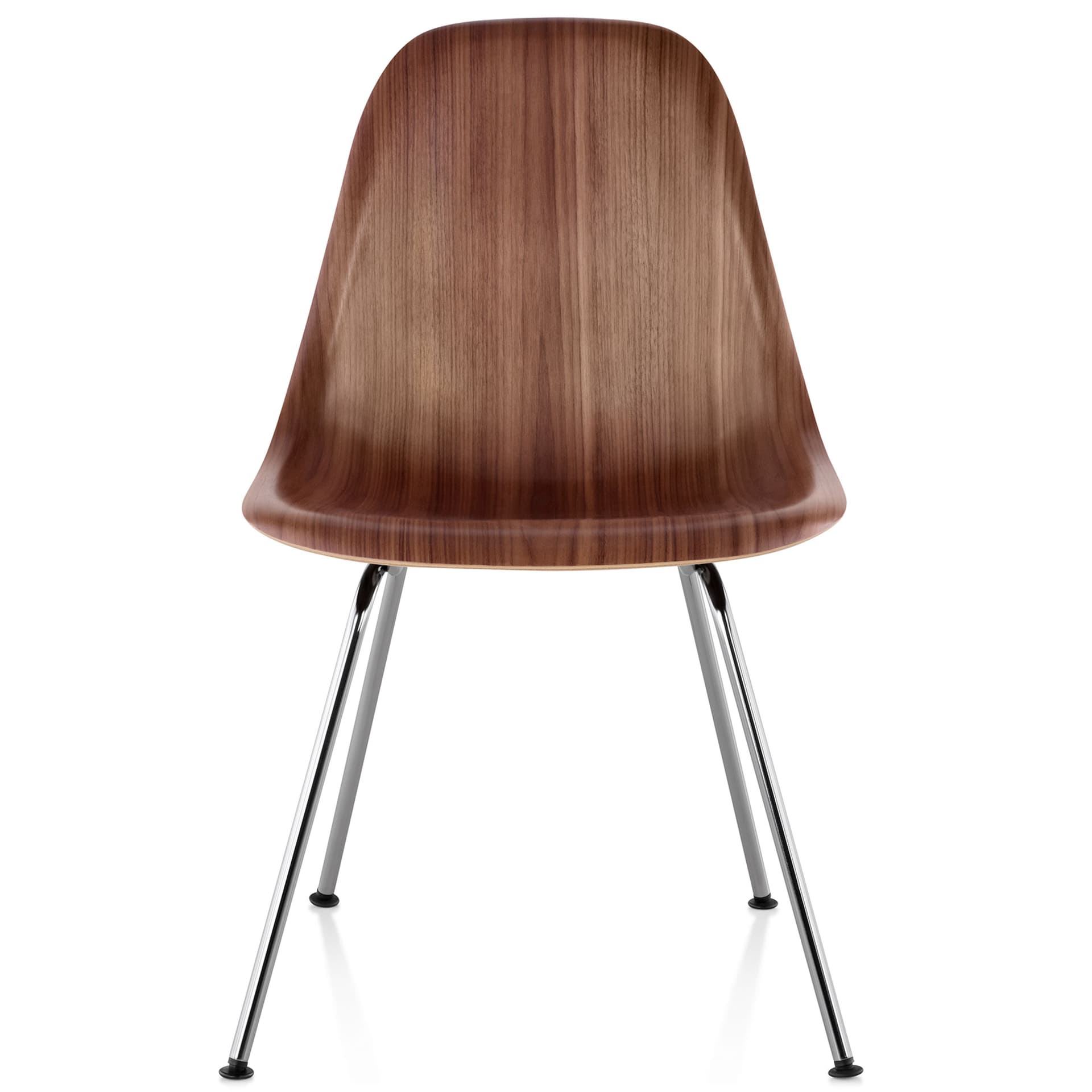 eames molded wood side chair with 4 leg base / standard glides / walnut / trivalent chrome