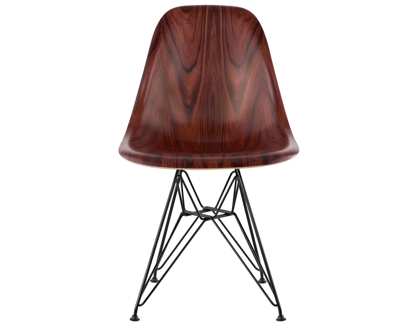 eames molded wood side chair with wire base / standard glides / santos palisander / black