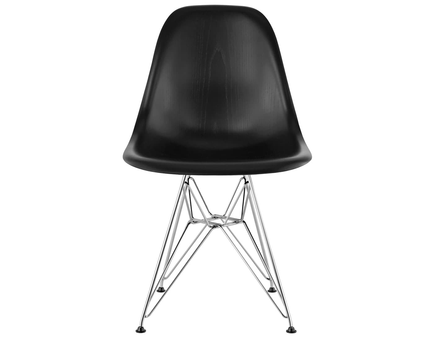 eames molded wood side chair with wire base / standard glides with felt bottom / ebony / trivalent chrome