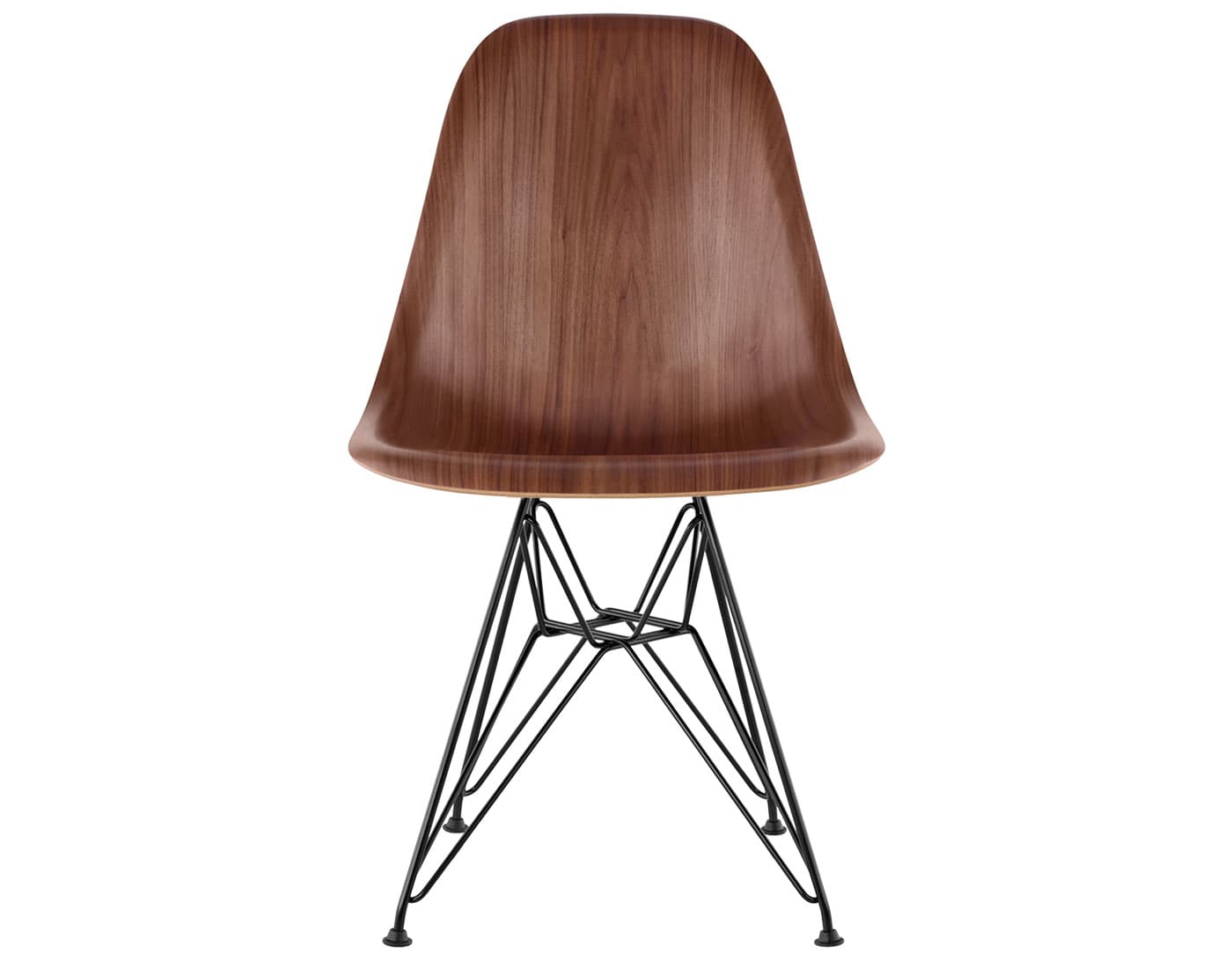 eames molded wood side chair with wire base / standard glides with felt bottom / walnut / black