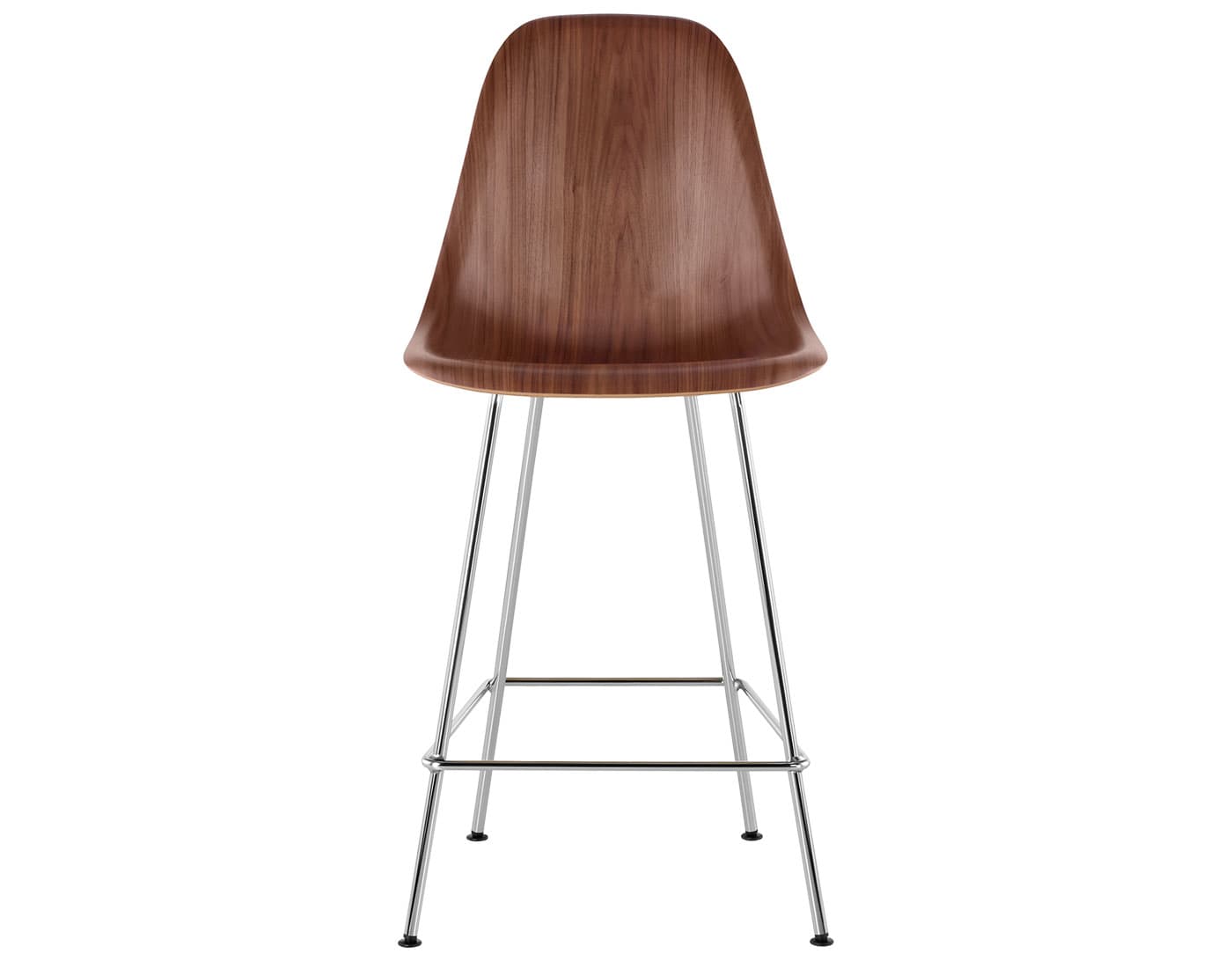 eames molded wood stool / standard glides / counter height stool / walnut / trivalent chrome (47)