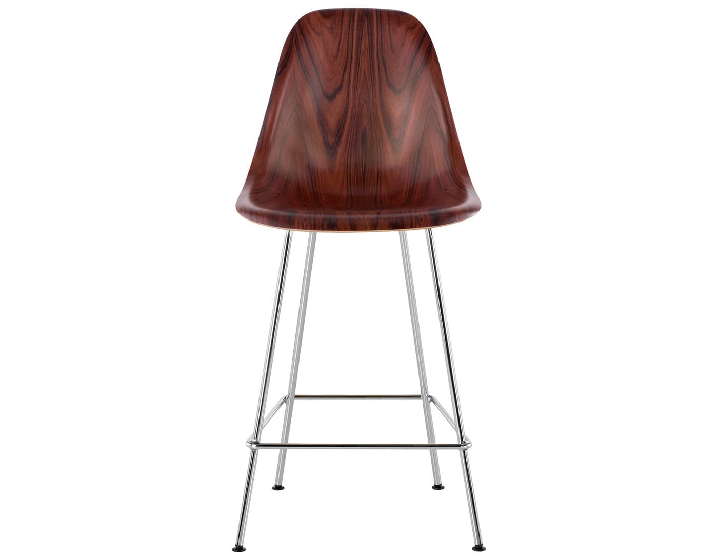 eames molded wood stool / standard glides / counter height stool / santos palisander / trivalent chrome (47)